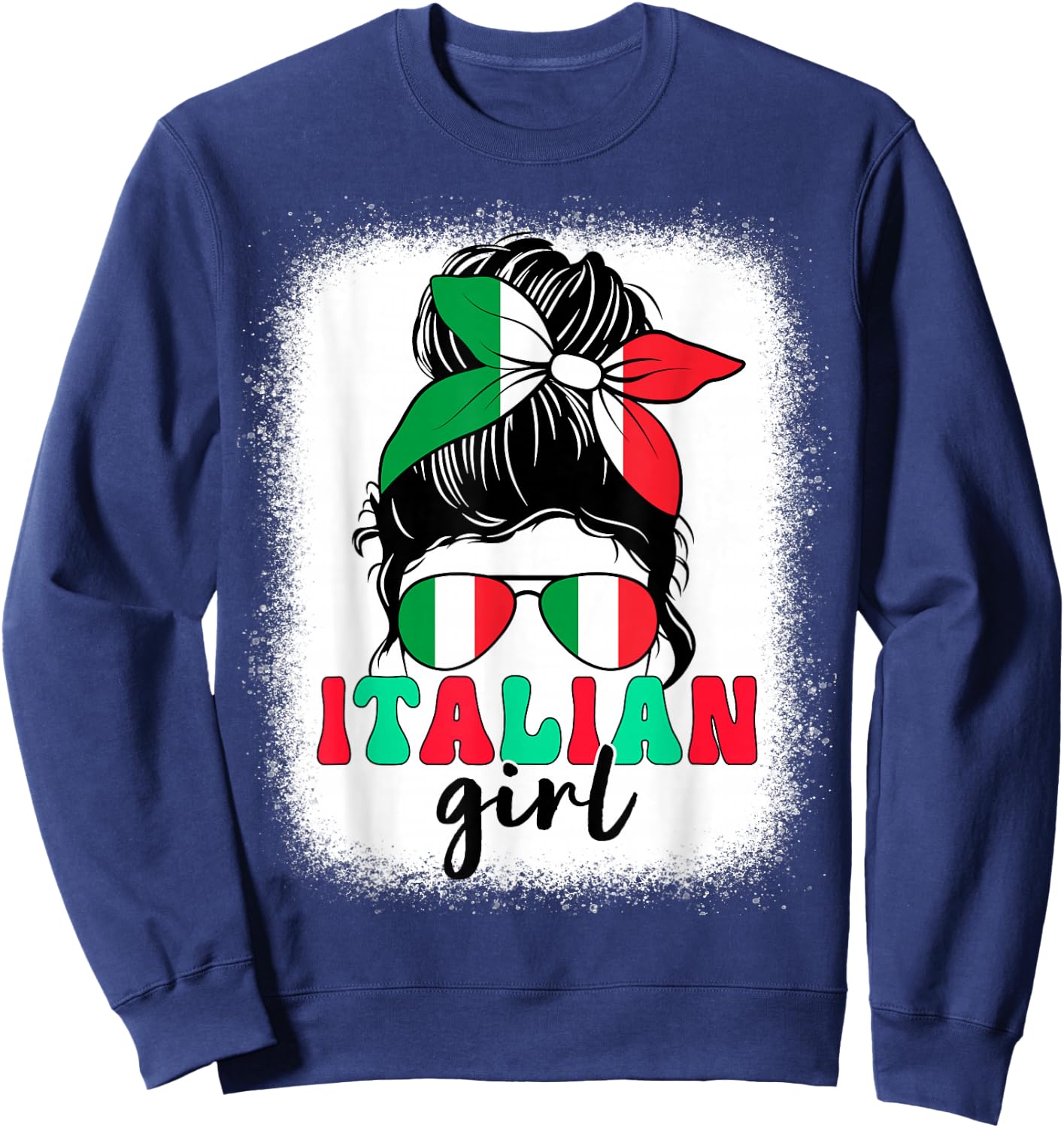 Italian Girl Messy Bun Italy Flag Patriotic Women Kids Sweatshirt - Sweatshirt | Navy