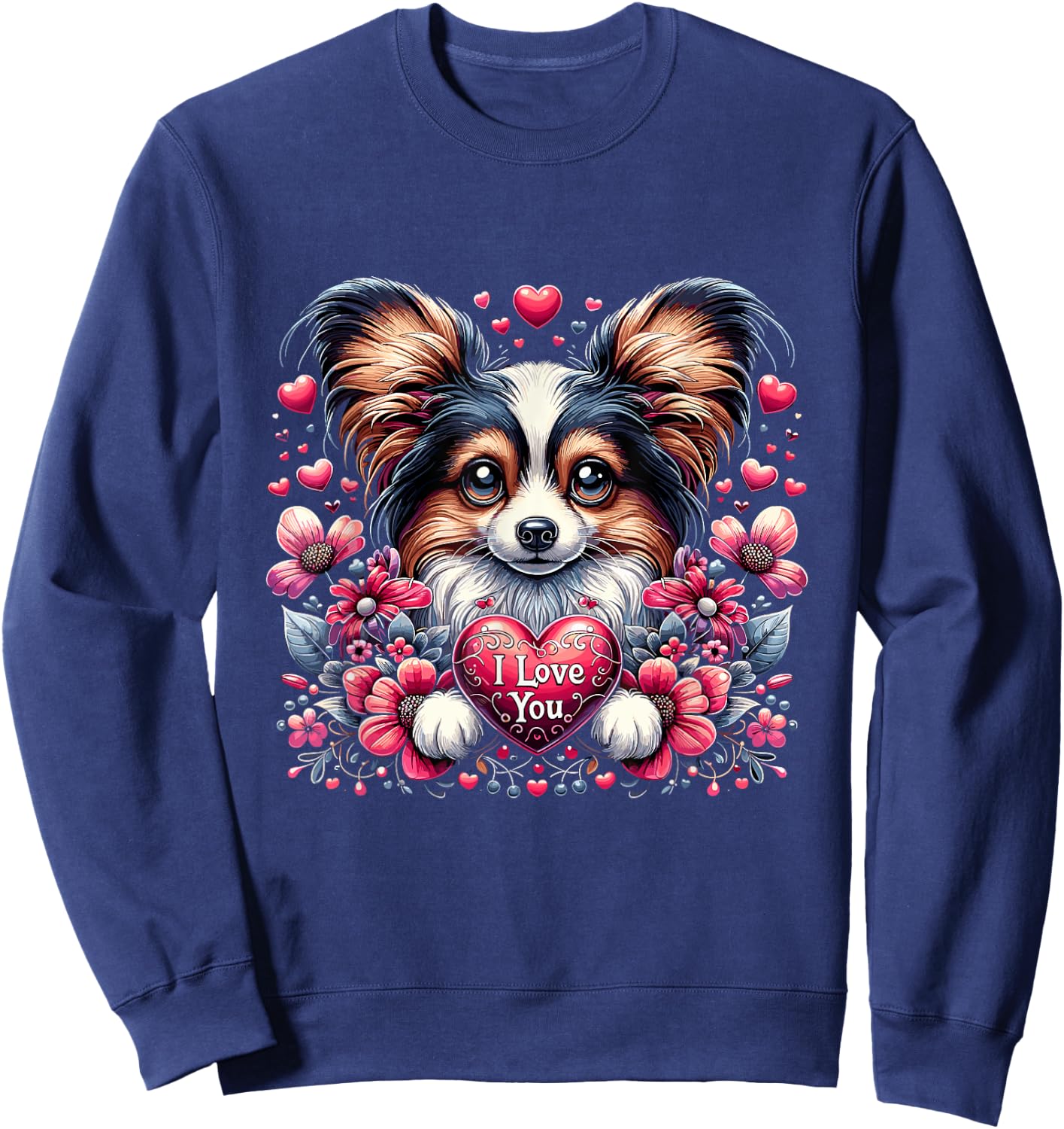Valentine's Day - adorable Papillon Sweatshirt - Sweatshirt | Navy