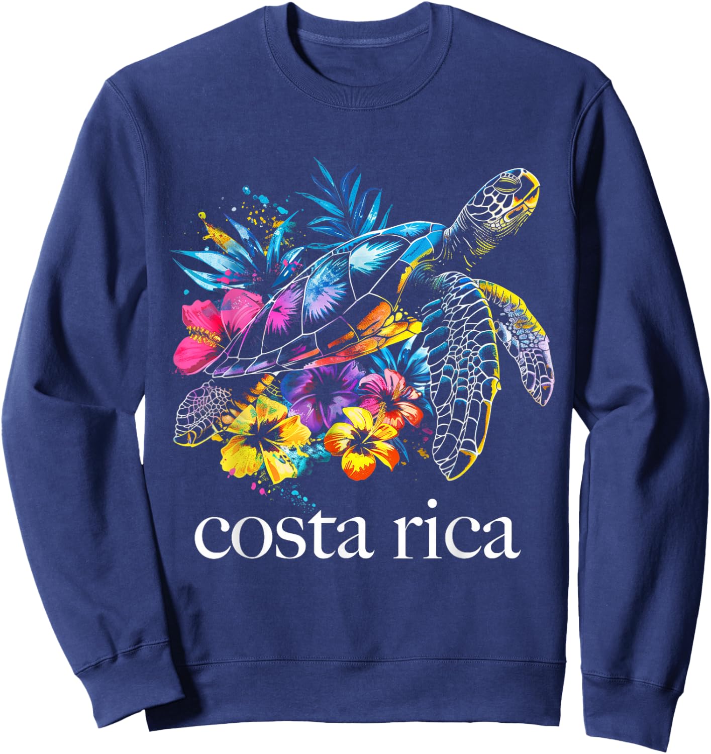 Costa Rica Sea Turtle Flowers Diving Surfer Souvenir Sweatshirt - Sweatshirt | Navy