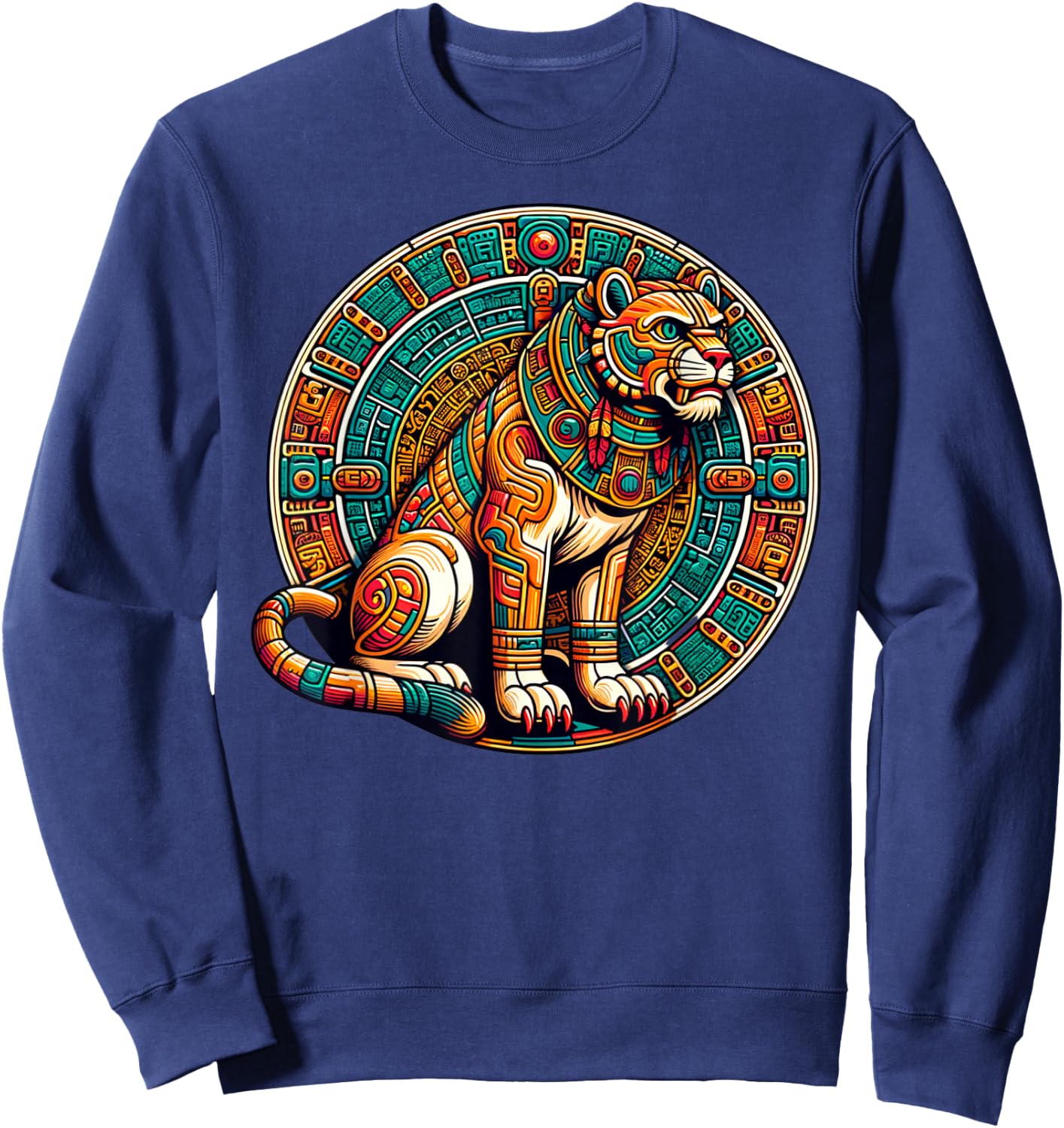 Azteca Lion and Mayan Indigenous Aztec Lions Art Sweatshirt - Sweatshirt | Navy