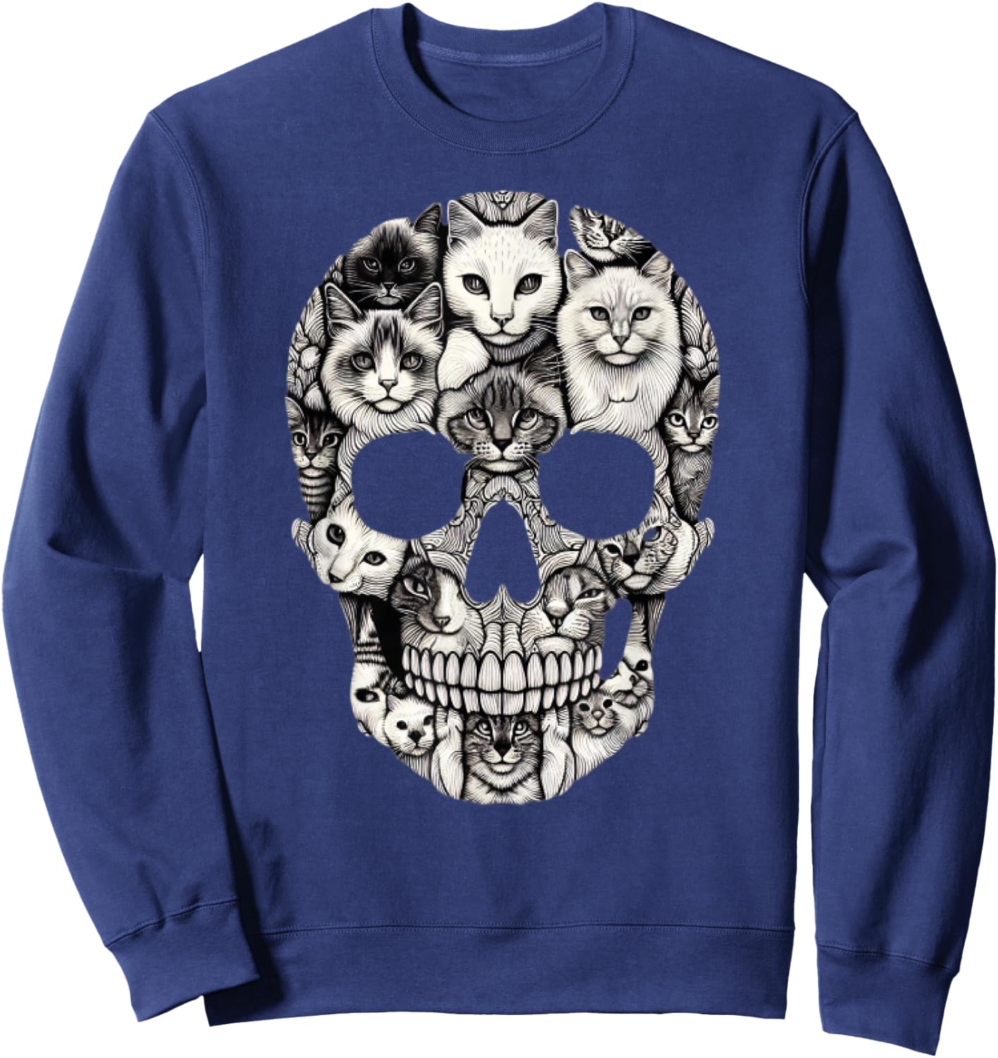 Cat Skull Skeleton Halloween Costume Skull Cat Sweatshirt - Sweatshirt | Navy