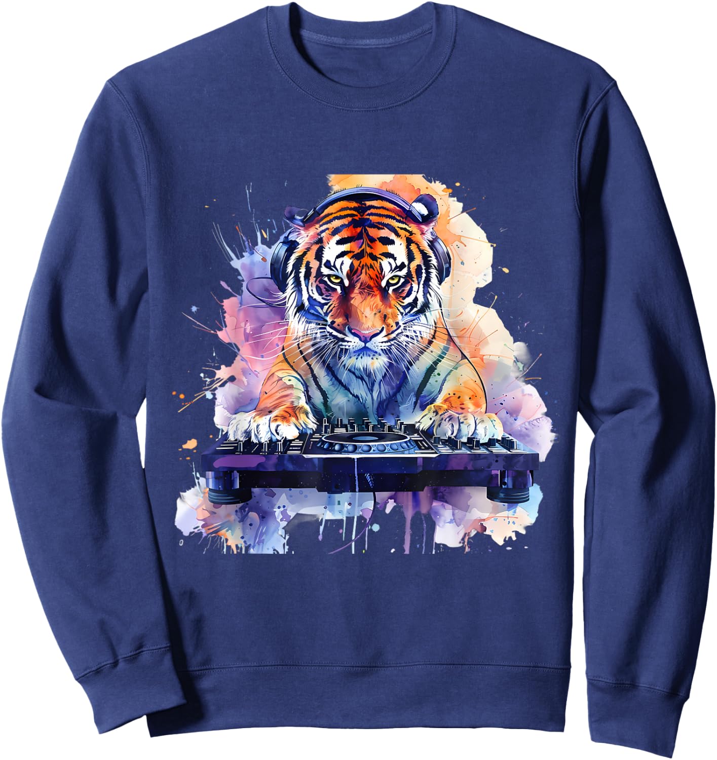 DJ Tiger Turntable DJ Tiger Dance Music Dance Club House Sweatshirt - Sweatshirt | Navy