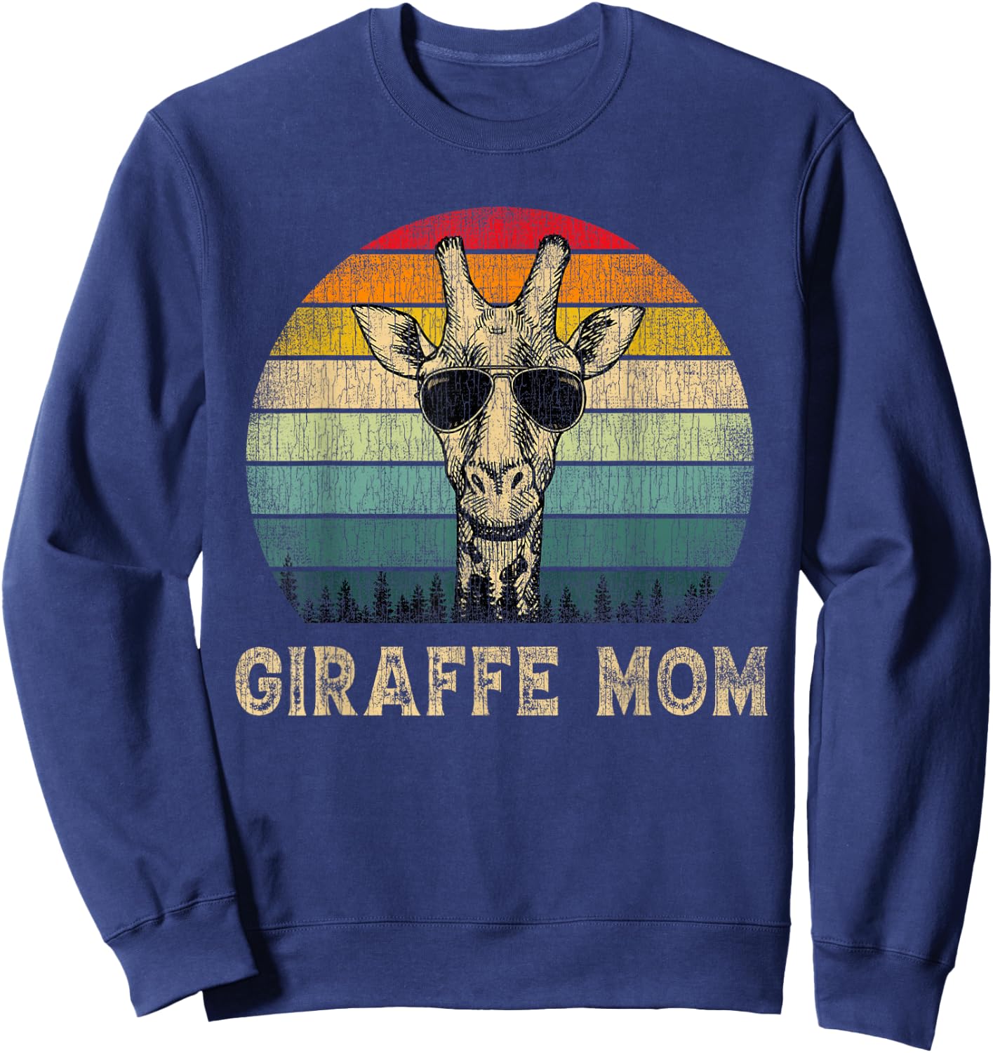 Vintage Giraffe Mom Giraffe Lovers Mommy Mother's Day Sweatshirt - Sweatshirt | Navy