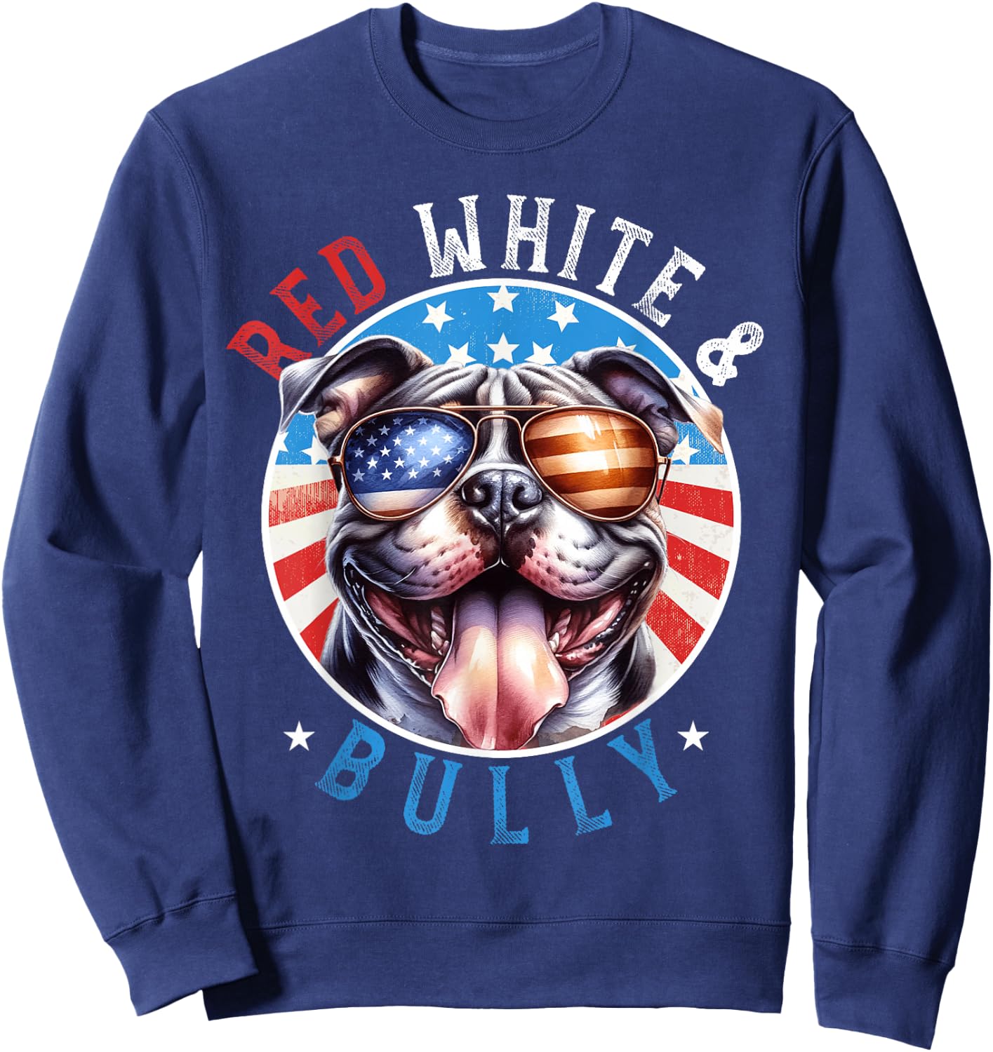 American Bully Dog 4th of July Red White and Bully Lovers Sweatshirt - Sweatshirt | Navy