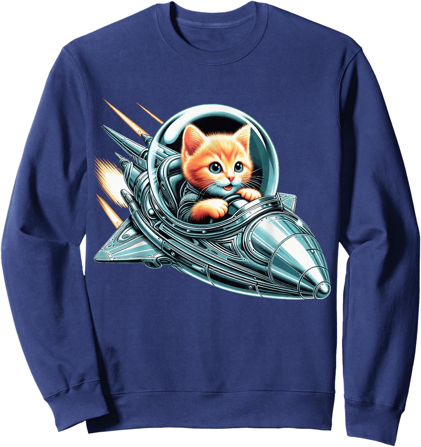 Space Kitten Spaceship Cat Cute Futuristic Galaxy Galactic Sweatshirt - Sweatshirt | Navy