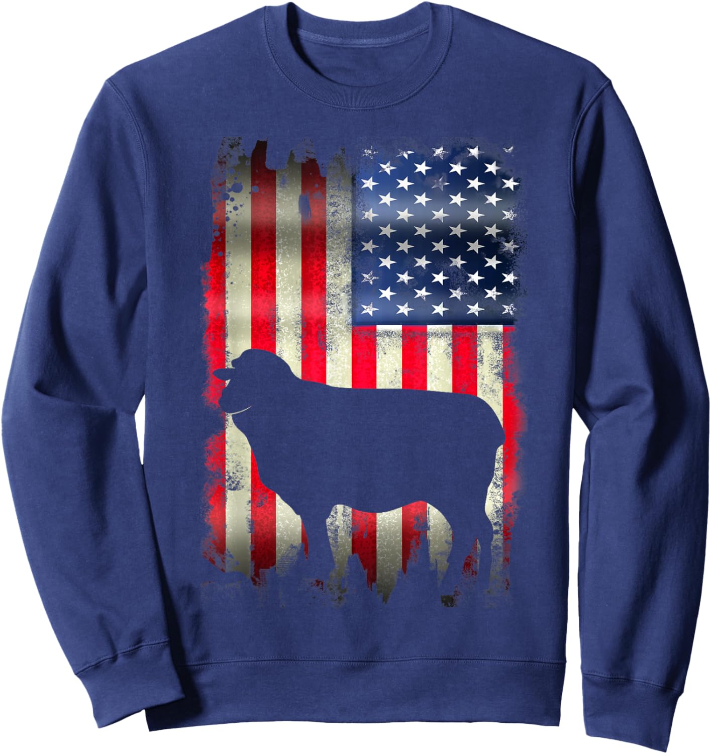 USA Sheep Vintage American Flag Funny Animal T Shirt Sweatshirt - Sweatshirt | Navy
