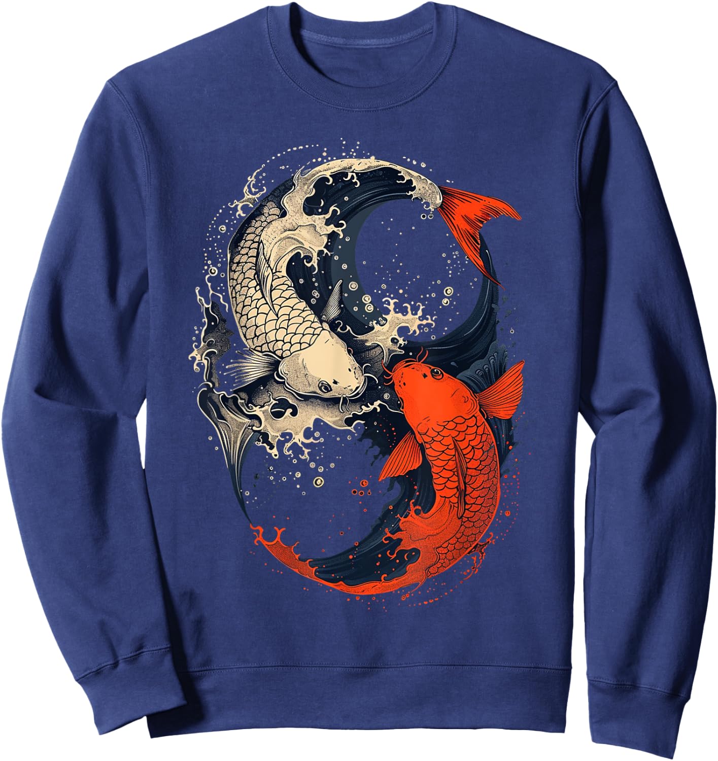 Anime Japanese Koi Fish Yin Yang Art , Small, Black Sweatshirt - Sweatshirt | Navy