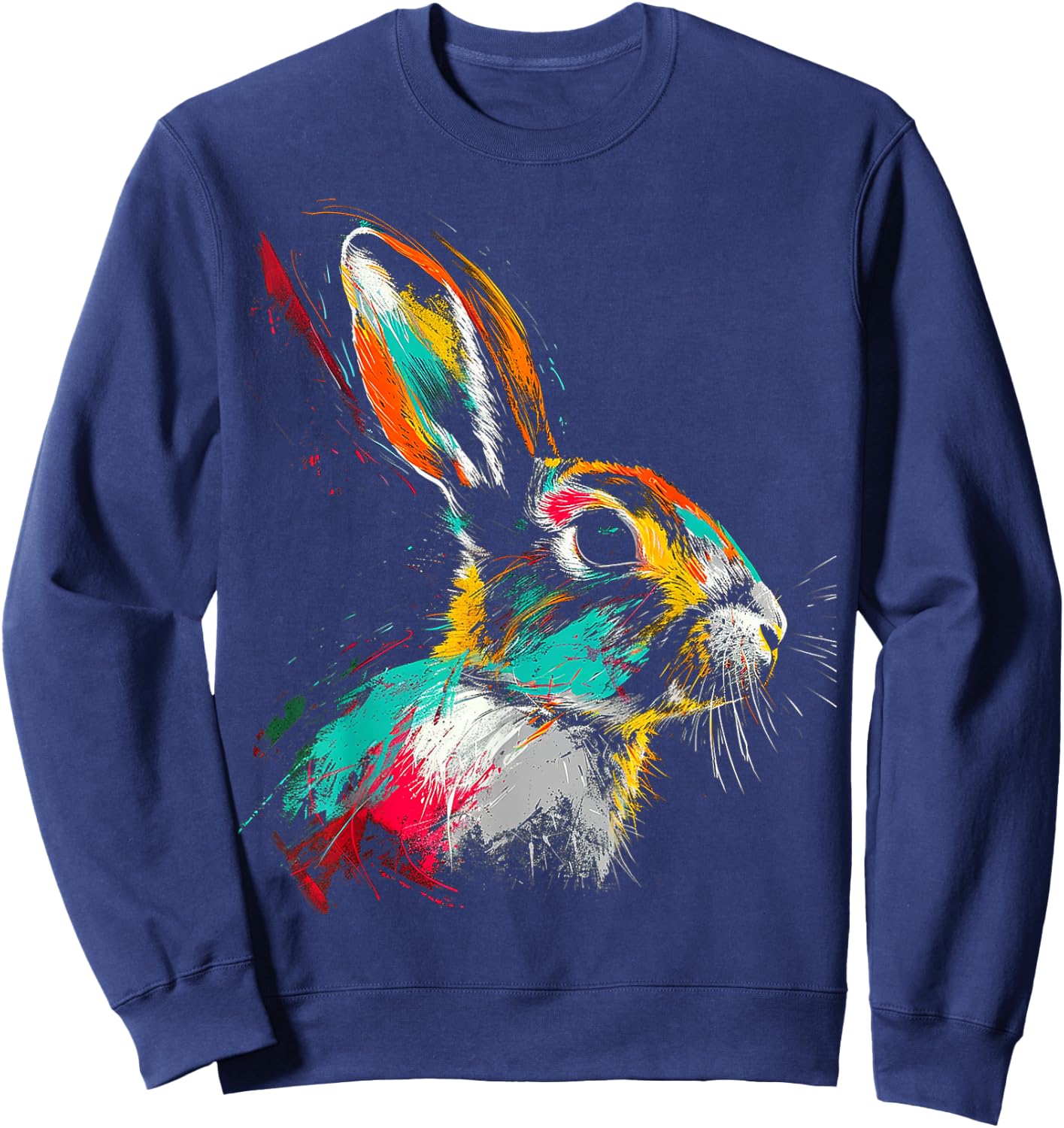 Rabbit Colorful Animal Motif Art Rabbit Sweatshirt - Sweatshirt | Navy