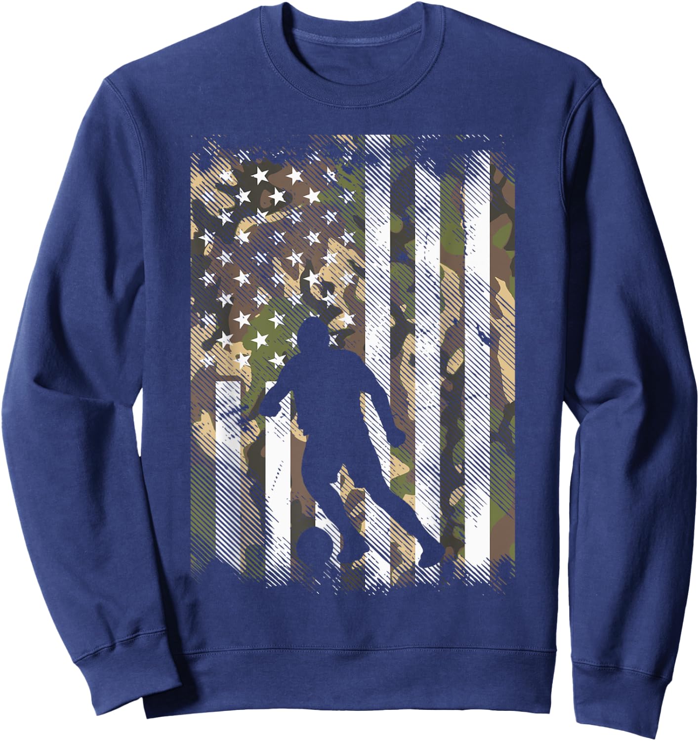 Camo US Flag Soccer Silhouette Vintage Football Patriotic Sweatshirt - Sweatshirt | Navy