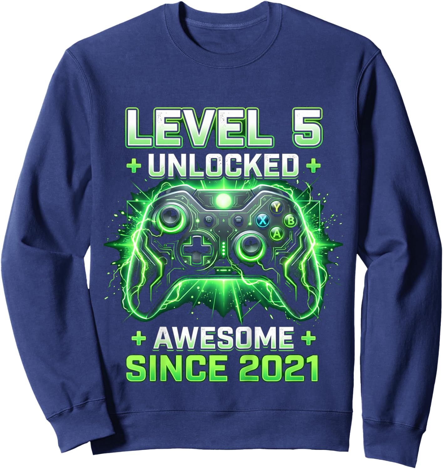 Kids Level 5 Unlocked Awesome Since 2021 5th Birthday Boy Gamer Sweatshirt - Sweatshirt | Navy