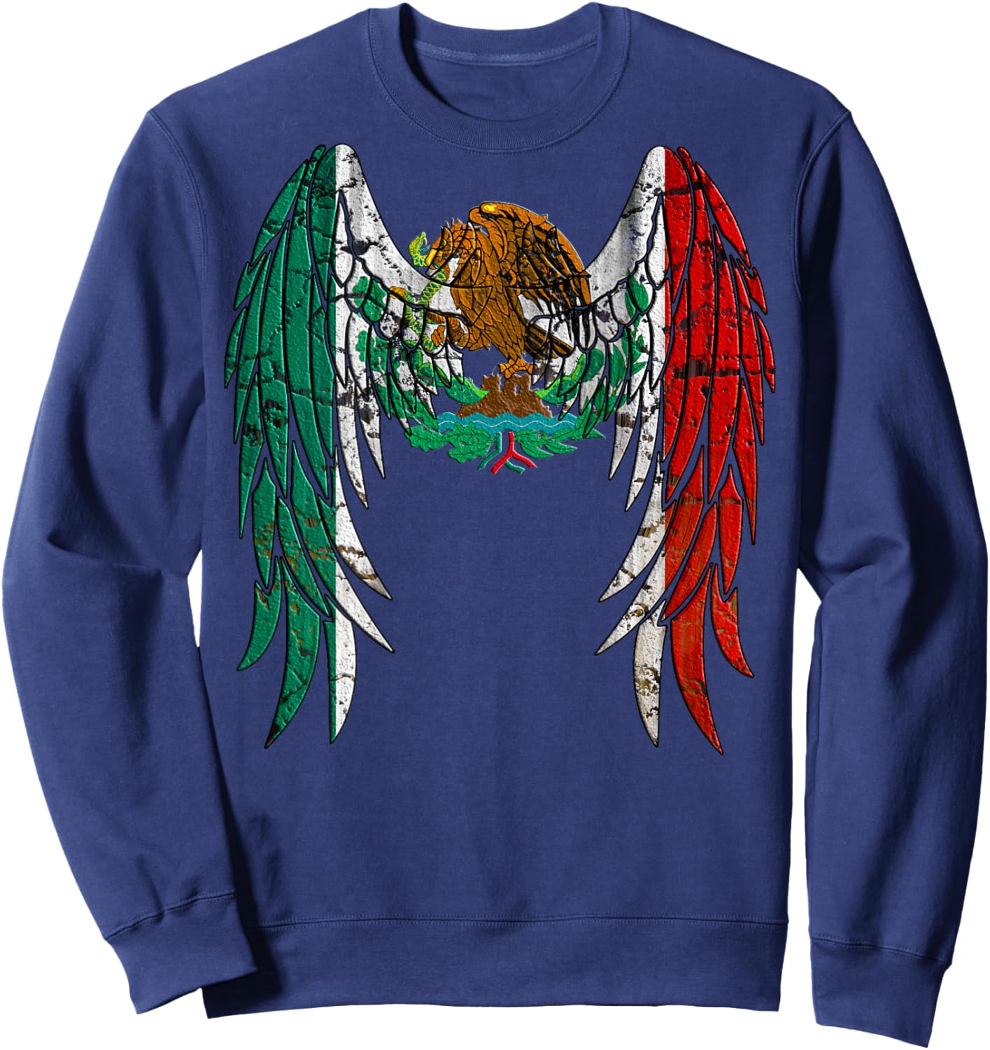 Mexican Flag Distressed Angel Wings Sweatshirt - Sweatshirt | Navy