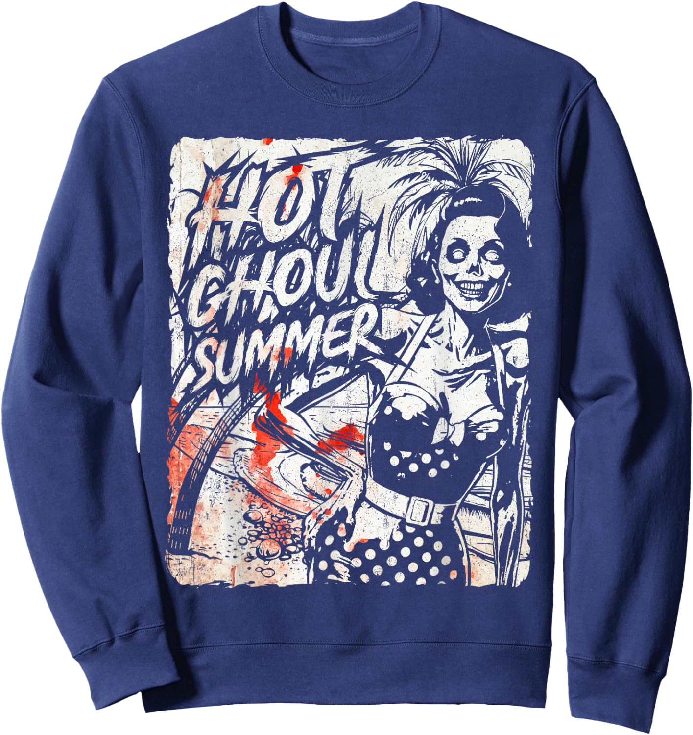 Vintage Hot Ghoul Summer Vibes Halloween Beach Lover Spooky Sweatshirt - Sweatshirt | Navy