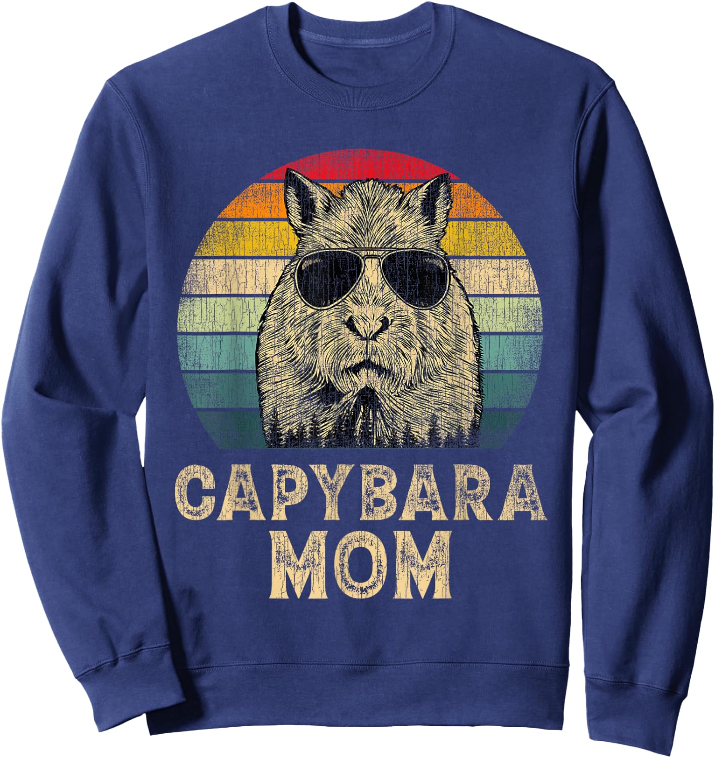 Vintage Capybara Mom Capybara Lovers Mommy Mother's Day Sweatshirt - Sweatshirt | Navy
