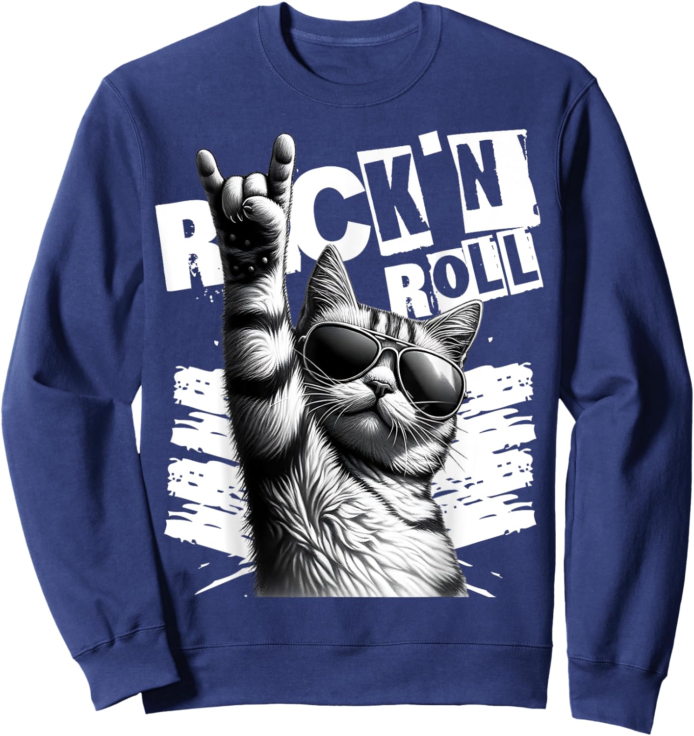Funny Music Festival Rock cat Rock N Roll Sweatshirt - Sweatshirt | Navy