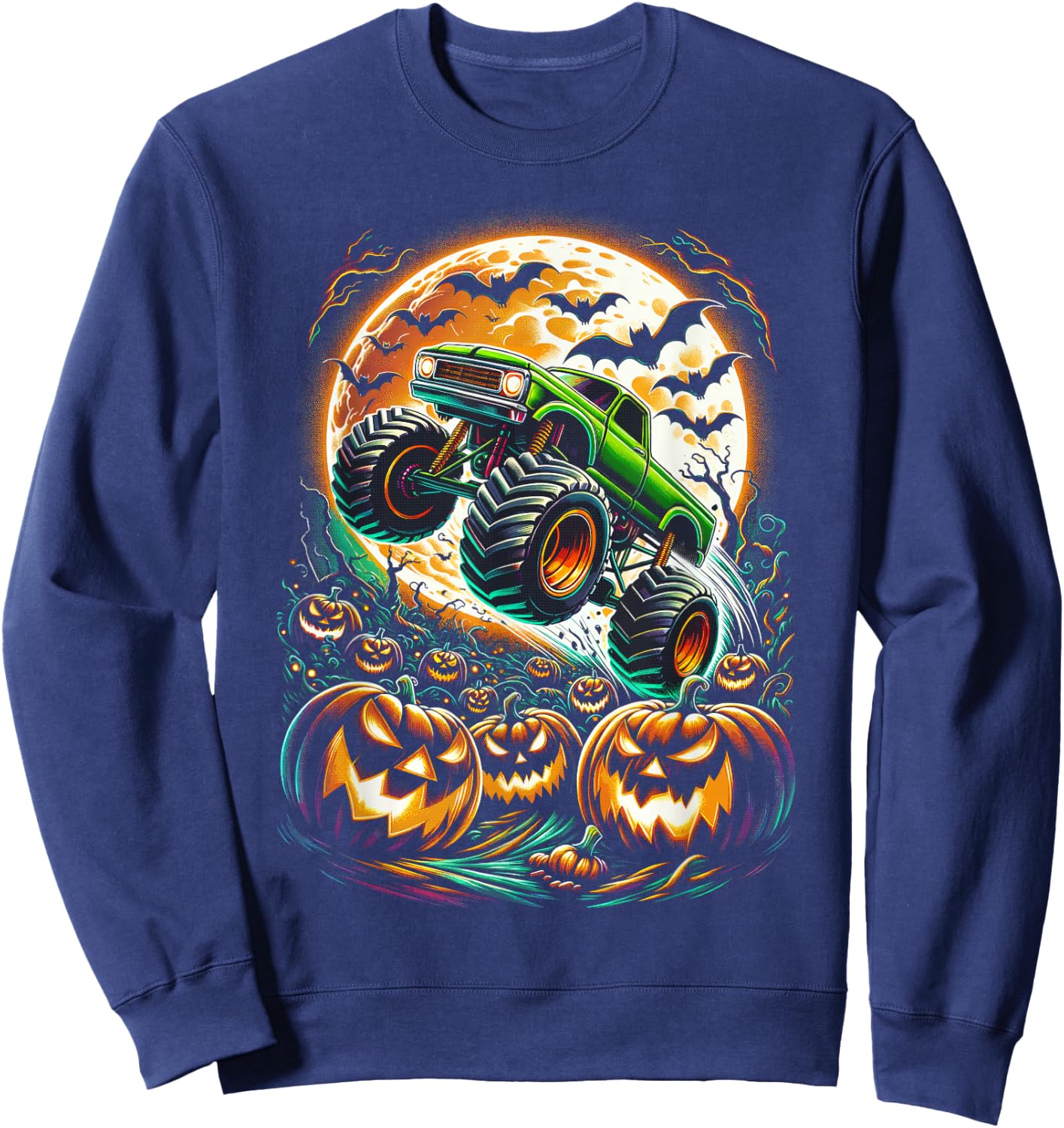 Halloween Monster Truck Jack O Lantern Boy Trick Treat Sweatshirt - Sweatshirt | Navy
