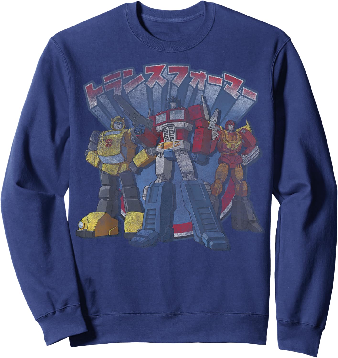 Transformers Retro Distressed Kanji Autobots Group Poster Sweatshirt - Sweatshirt | Navy
