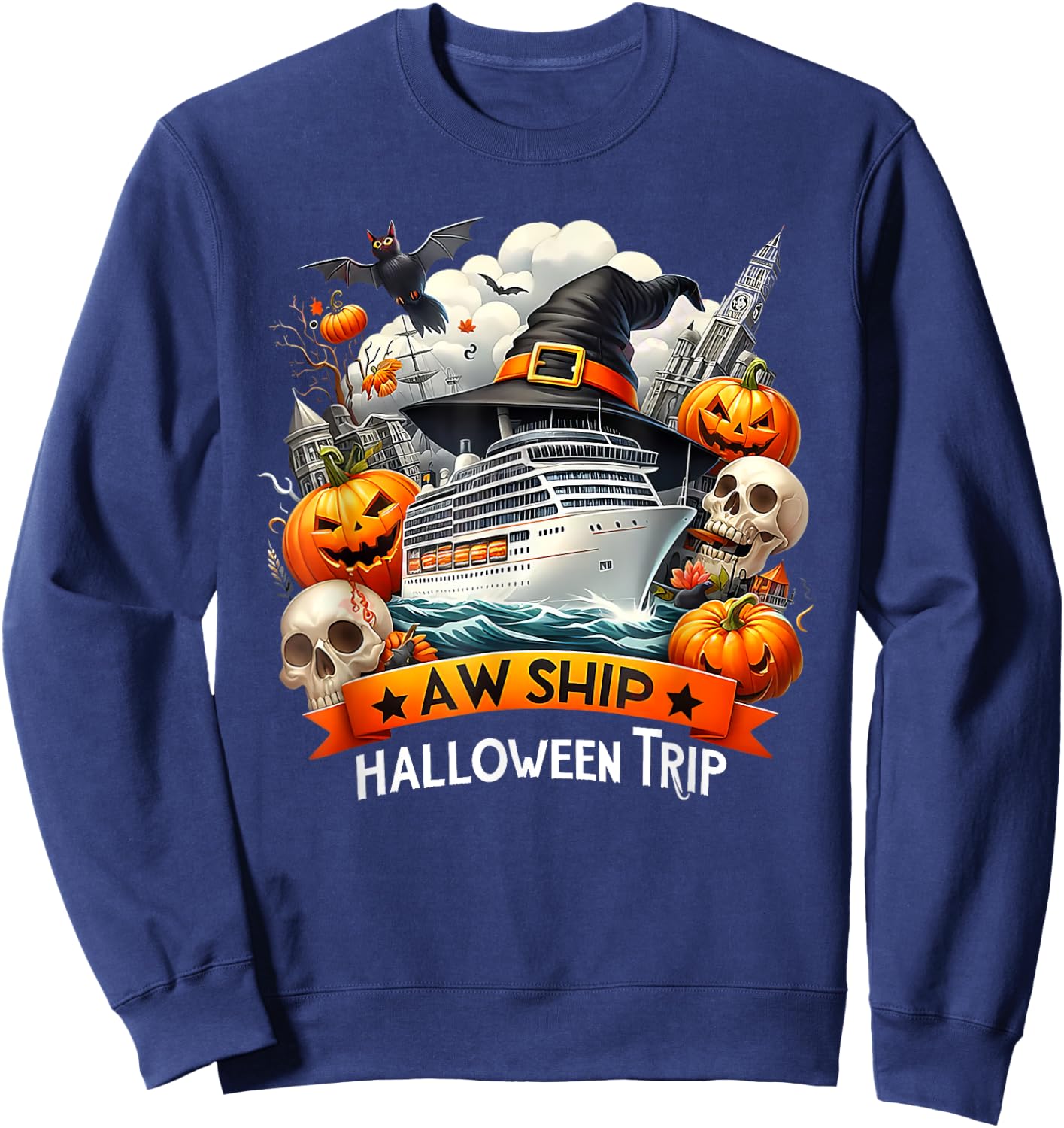 Aw Ship Halloween Trip Family Cruising Crew Cruise Squad Sweatshirt - Sweatshirt | Navy