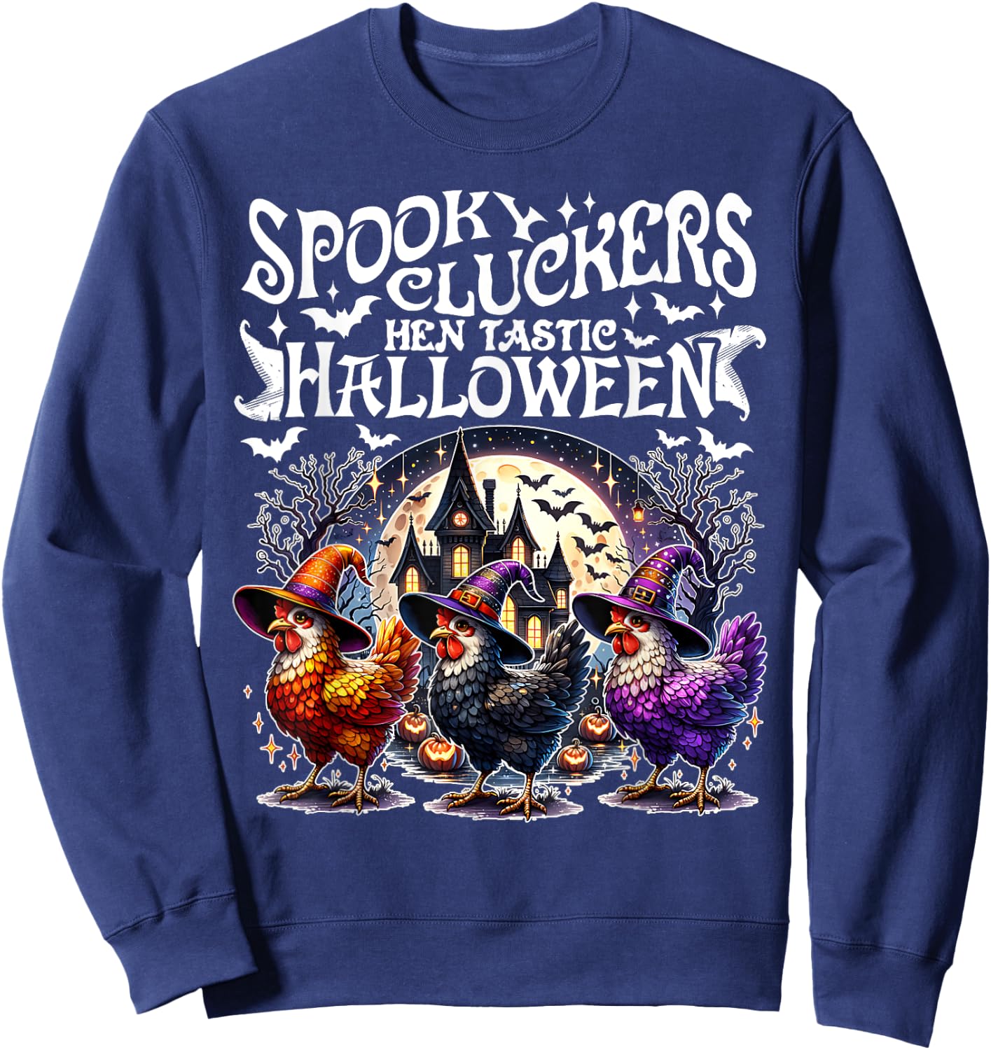 Spooky Cluckers Hen-tastic Halloween Chicken Costume Funny Sweatshirt - Sweatshirt | Navy