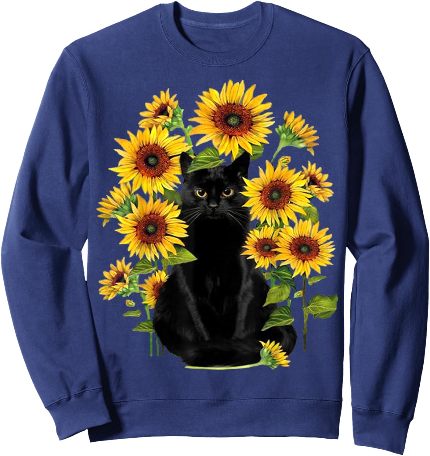 Black Cat Kitten Sunflower Funny Cute Cat Pet Sunflower Sweatshirt - Sweatshirt | Navy