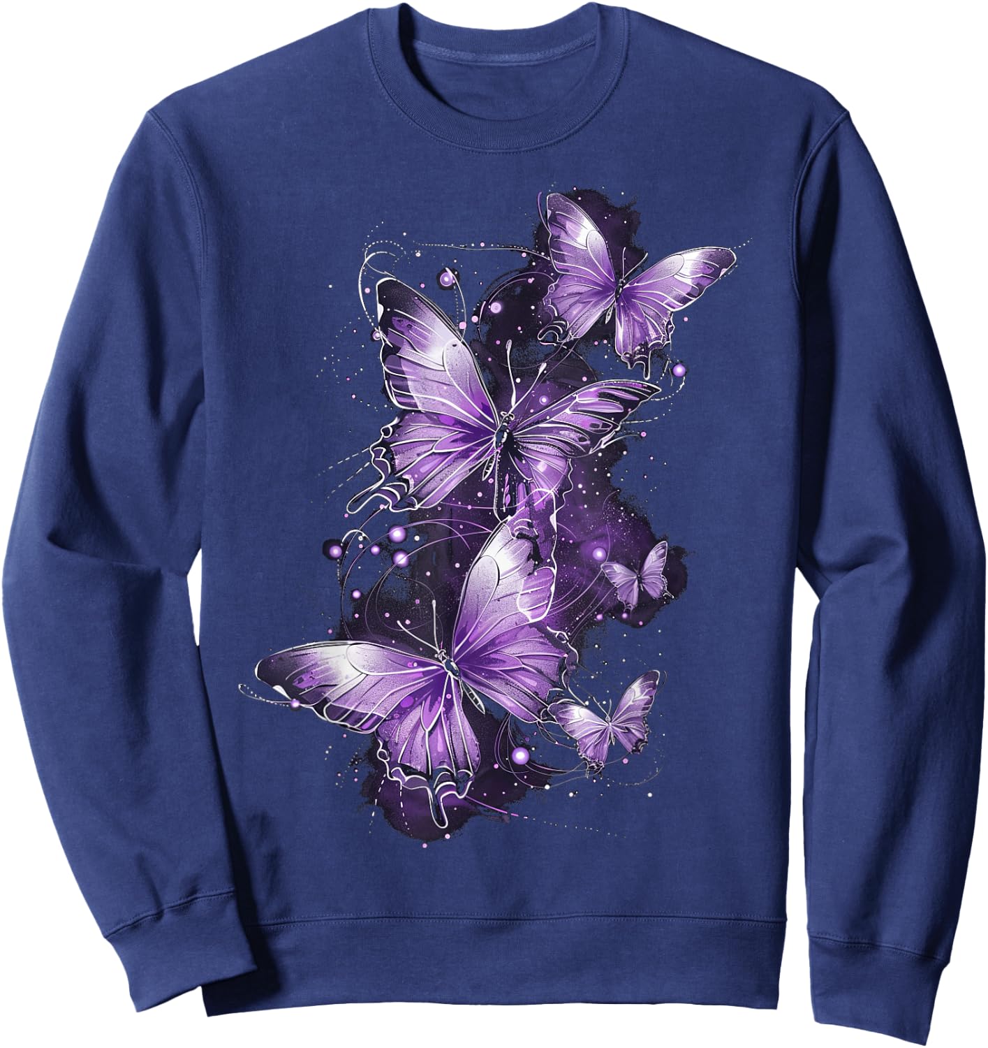 Butterfly Aesthetic Pink and Lila Butterflies Nature Sweatshirt - Sweatshirt | Navy