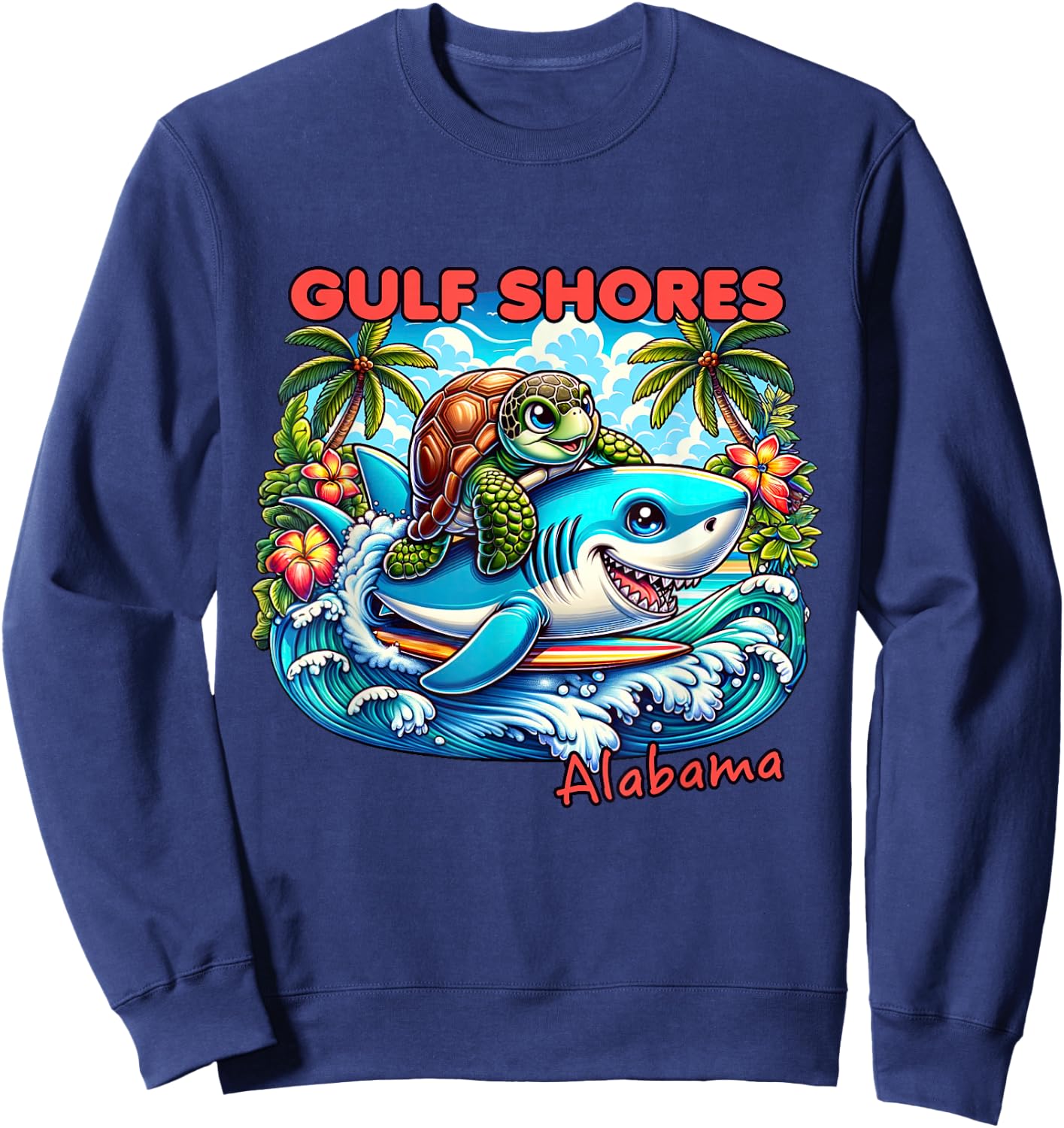 Gulf Shores Alabama Beach Turtle and Shark Sweatshirt - Sweatshirt | Navy