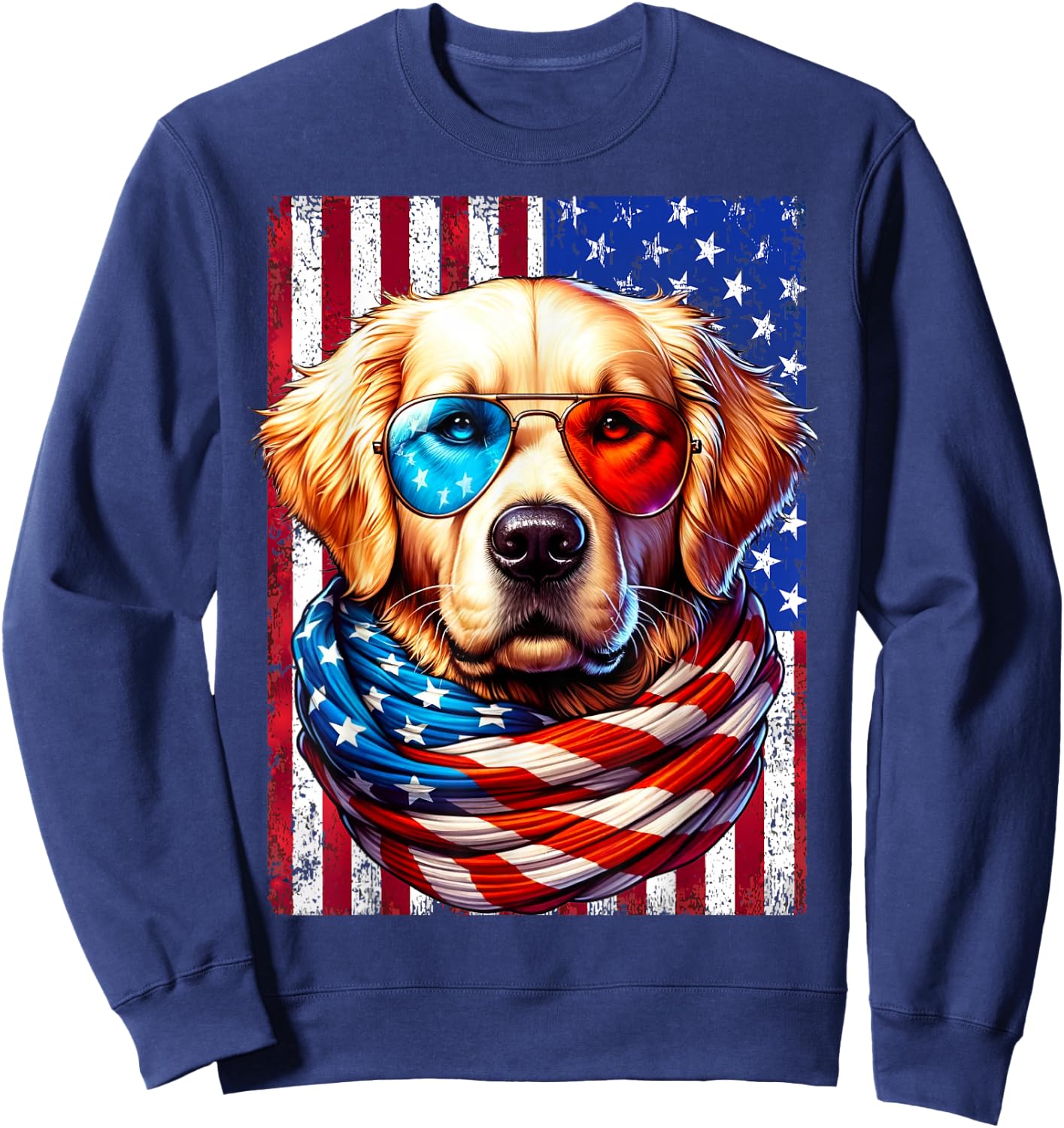 Golden Retriever American Flag USA Patriotic Dog 4th of July Sweatshirt - Sweatshirt | Navy