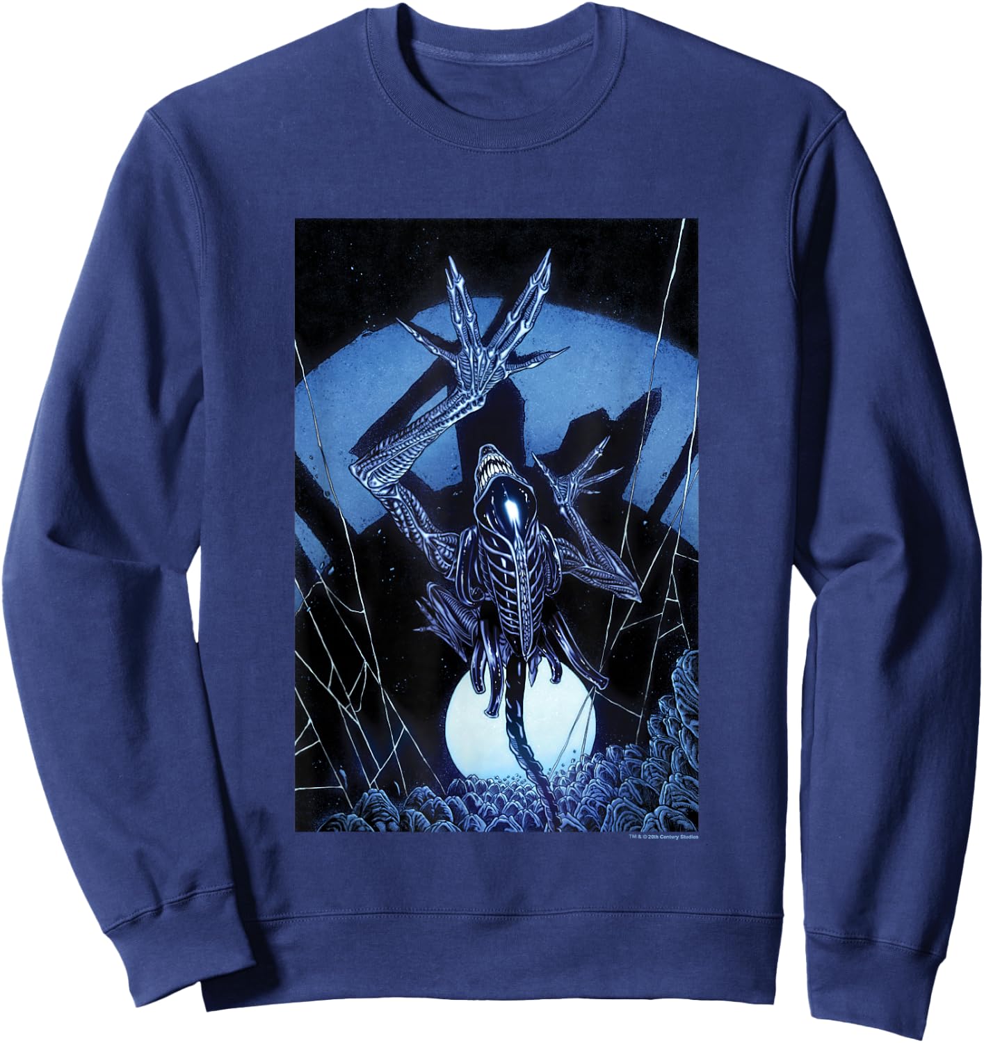 Aliens Iconic Dangerous Xenomorph Web Eggs Big Chest Poster Sweatshirt - Sweatshirt | Navy