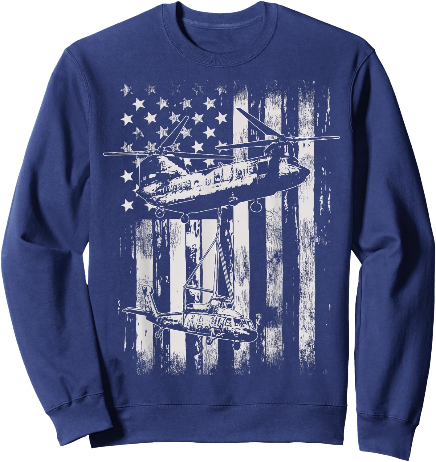 Vintage Chinook Helicopter American Flag Sweatshirt - Sweatshirt | Navy