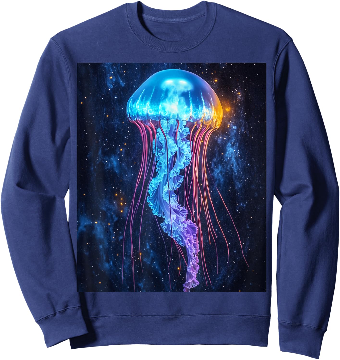Cosmic Jellyfish Bioluminescent Art Sweatshirt - Sweatshirt | Navy
