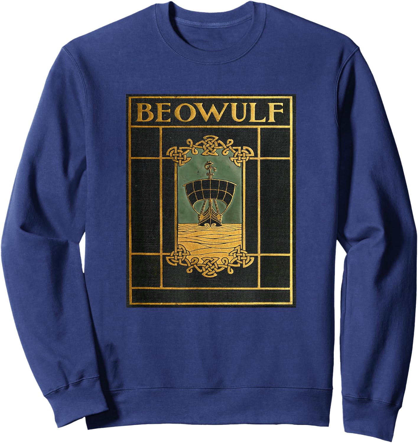 English and Viking Epic Poem Beowulf , -Adults, Black, Small, Short Sleeve Sweatshirt - Sweatshirt | Navy