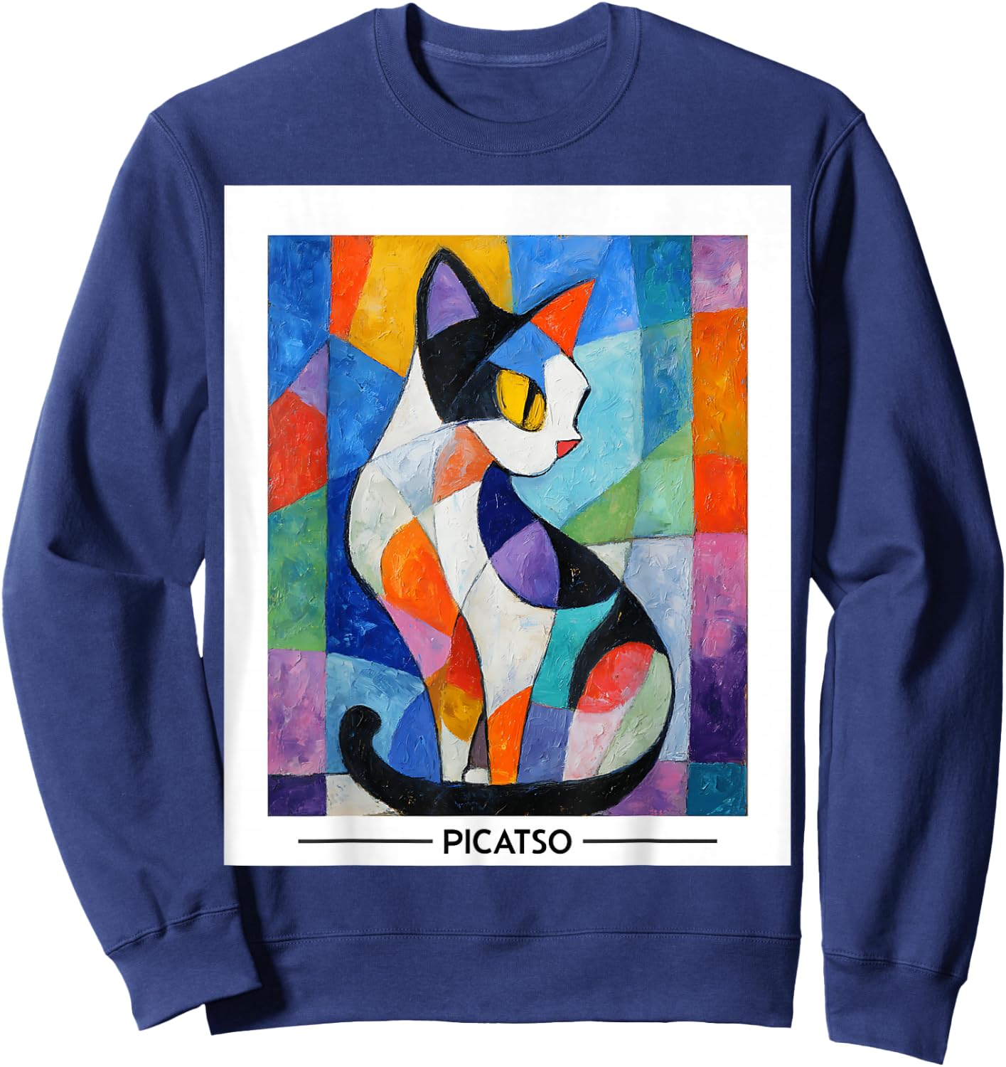 Abstract Cubist Cat Art Design -- Bold Colorful Picatso Gato Sweatshirt - Sweatshirt | Navy