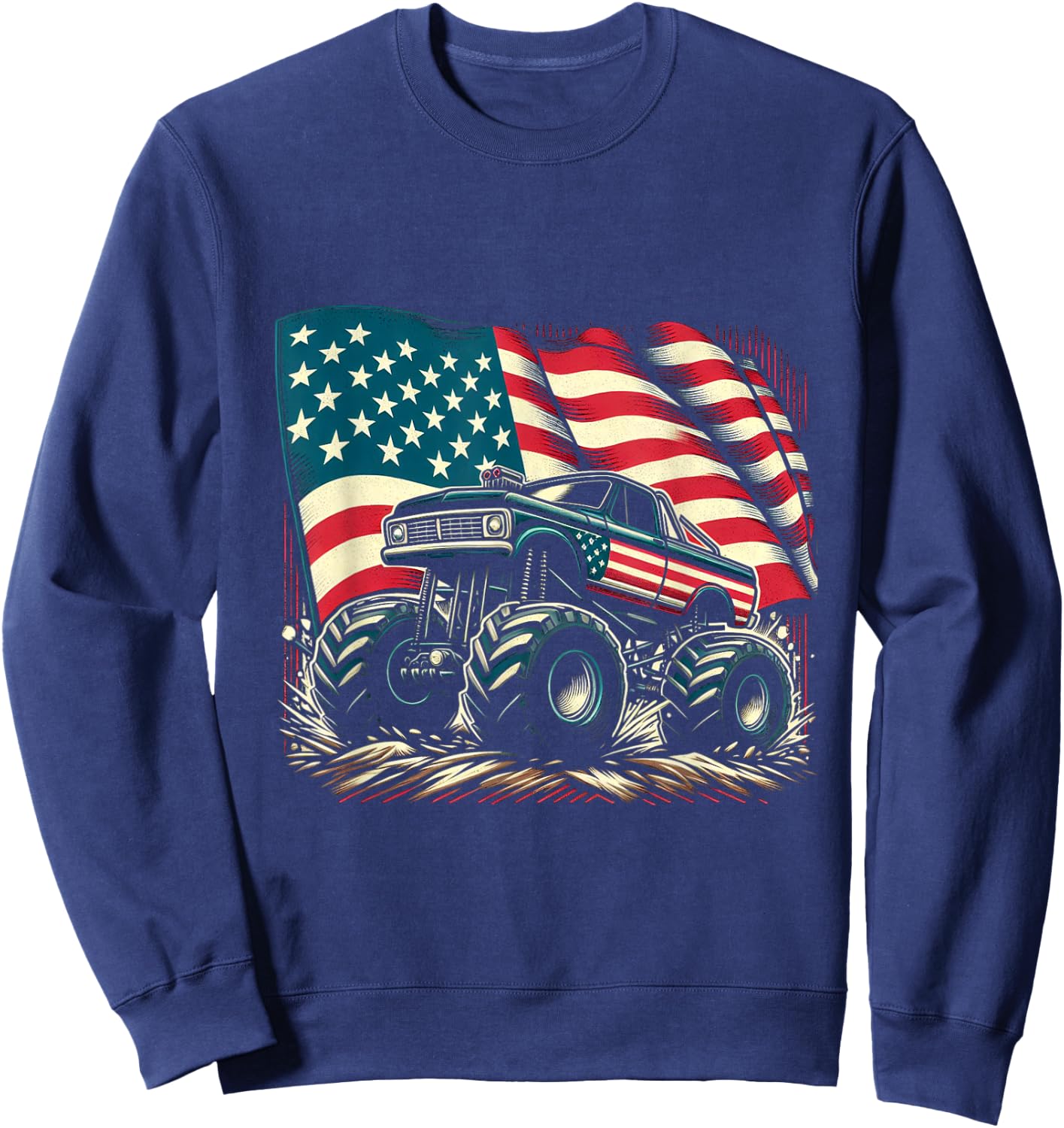 Patriotic USA Monster Truck Adult Sweatshirt - Sweatshirt | Navy