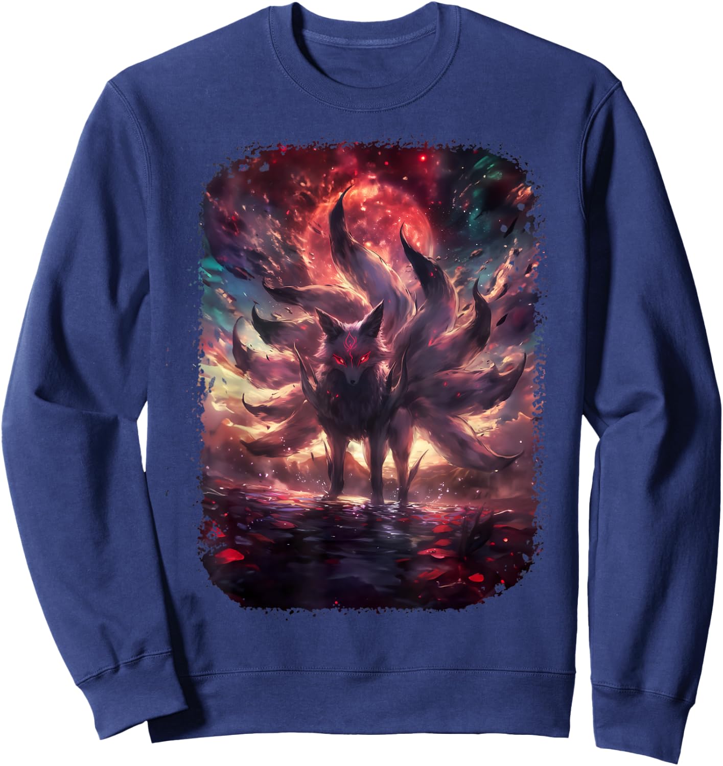 Anime Kitsune Nine-Tailed Fox Manga Otaku Style Sweatshirt - Sweatshirt | Navy