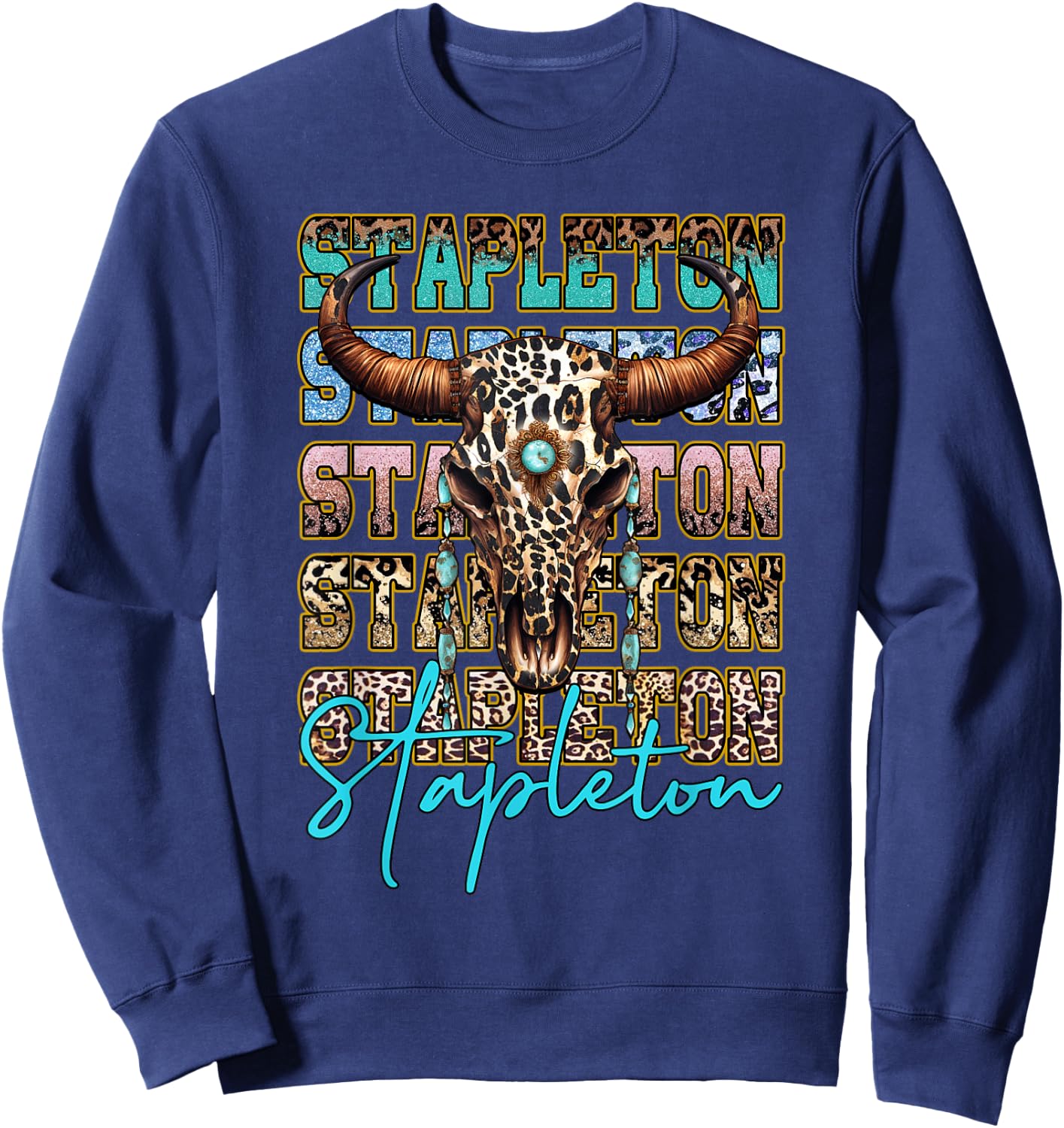 Stapleton Longhorn Southern Western Last Name 80s 90s Style Sweatshirt - Sweatshirt | Navy