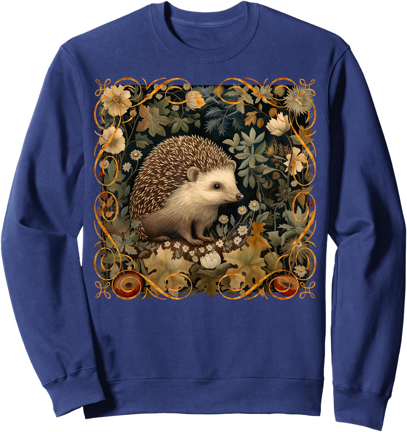 Hedgehog in a Forest William Morris Style Sweatshirt - Sweatshirt | Navy