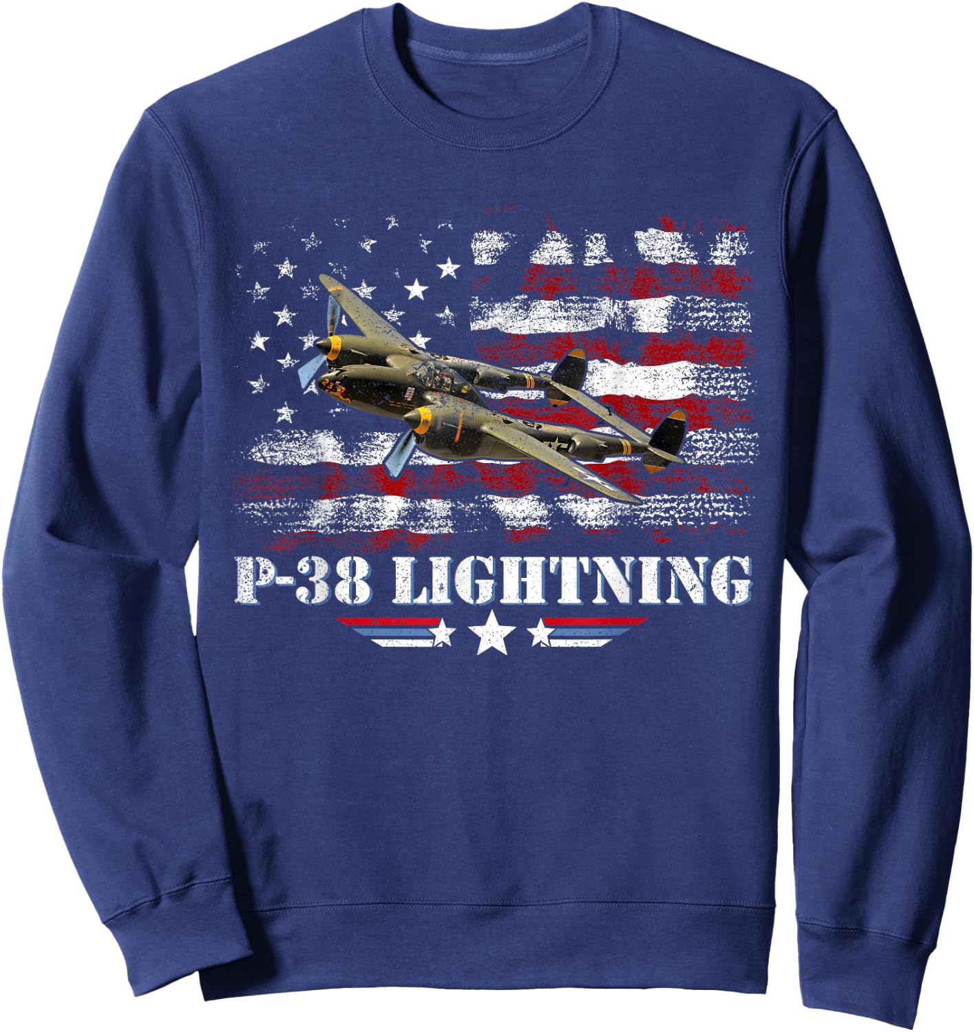 P-38 Lightning P38 WW2 Aircraft Fighter Jet Pilot Veteran Sweatshirt - Sweatshirt | Navy
