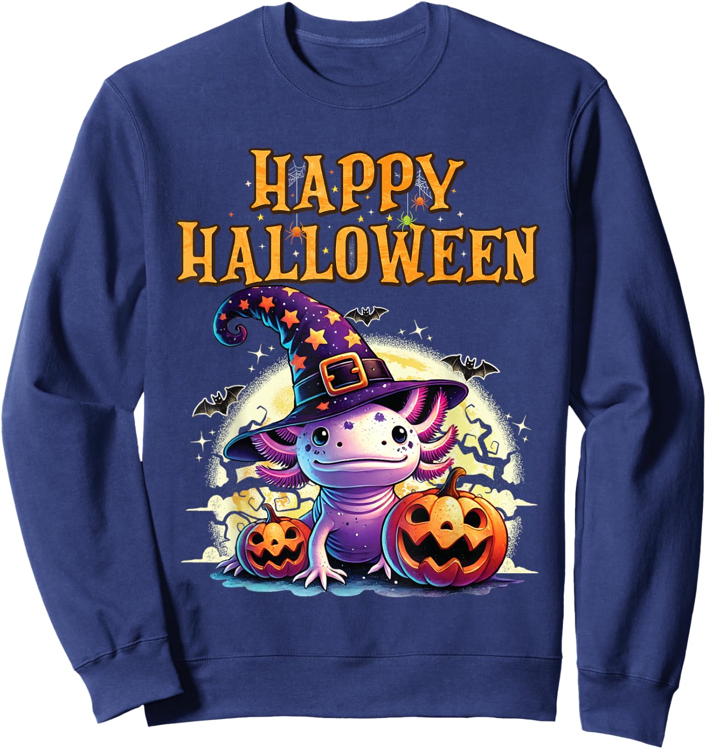 Sea Animal lovers Axolotl Witch Hat celebrating Halloween Sweatshirt - Sweatshirt | Navy