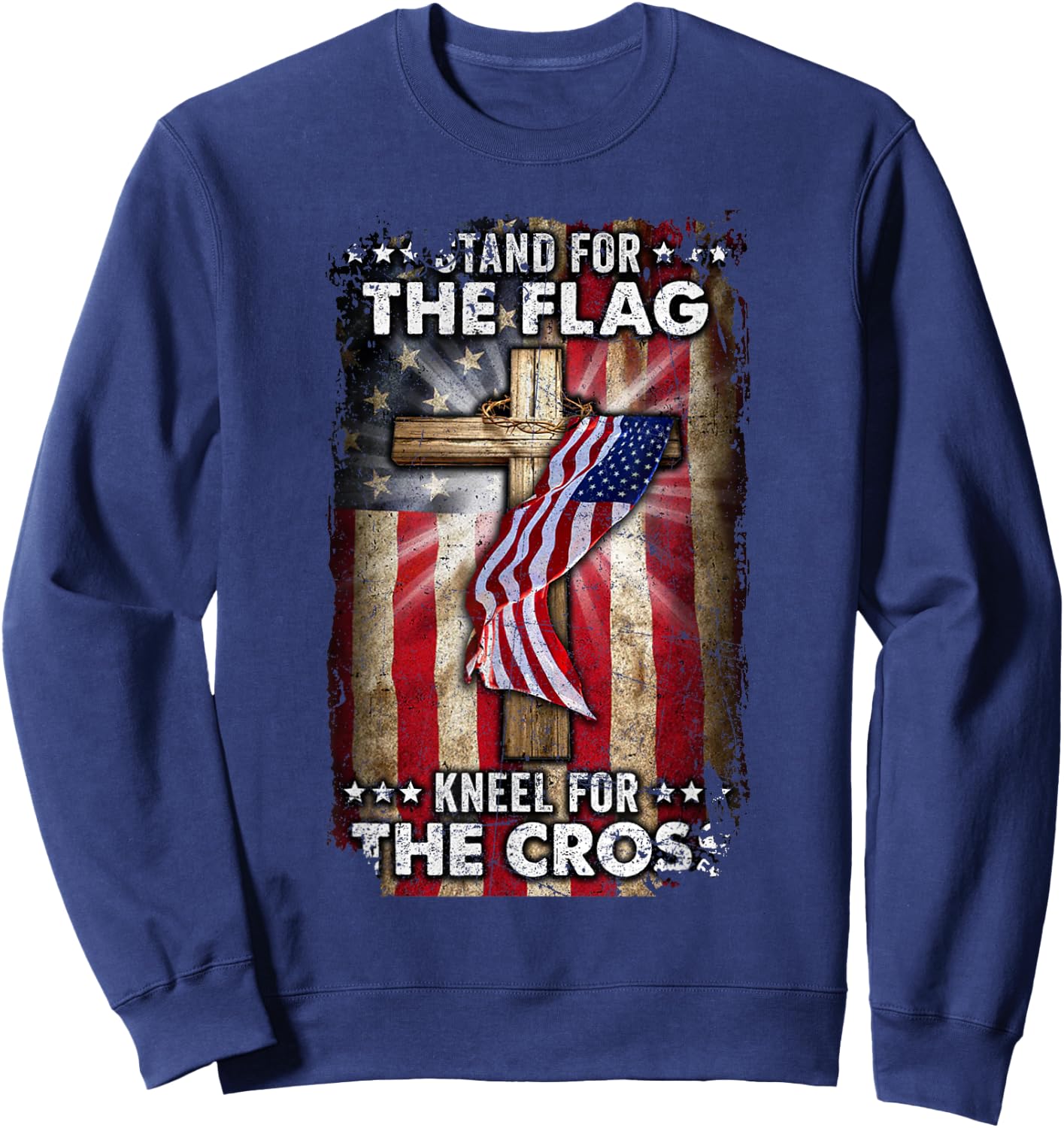 USA Flag Religious Quote 4th of July Christian Faith Sweatshirt - Sweatshirt | Navy