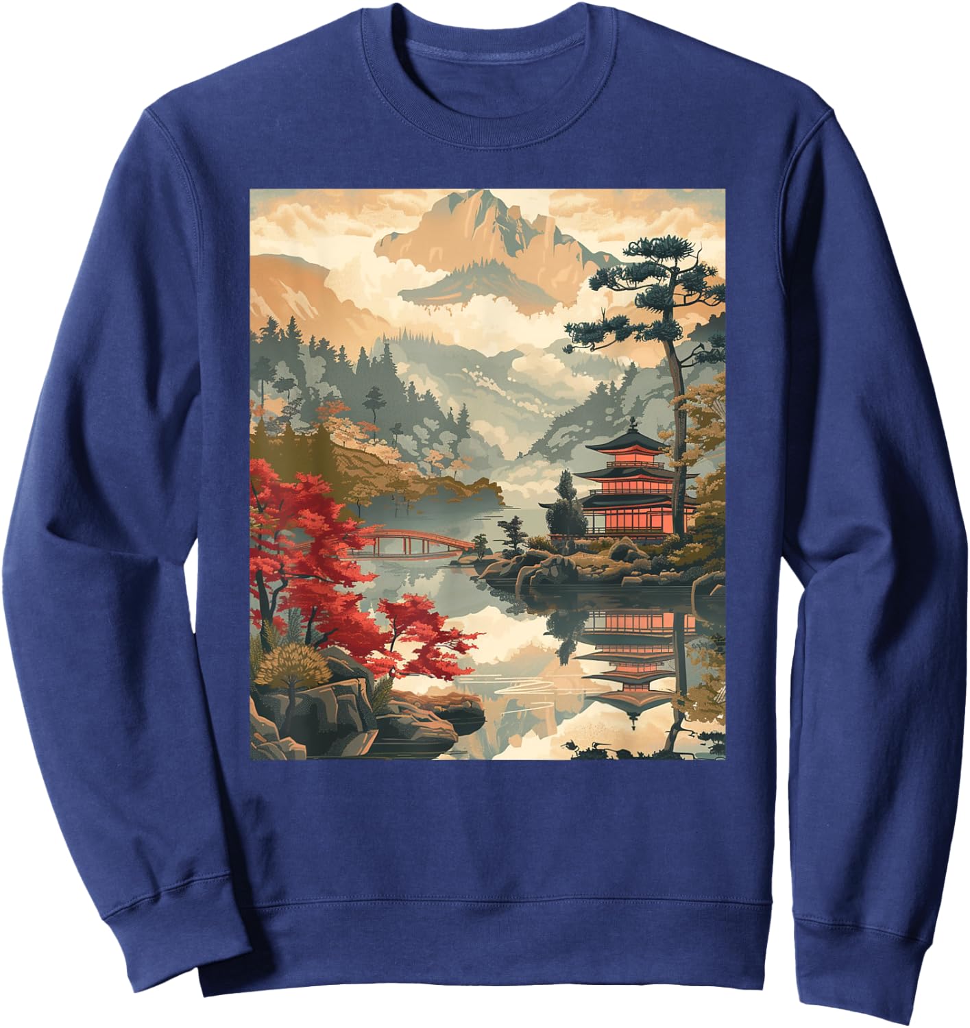 Vintage Woodblock Japanese Graphical Art Sweatshirt - Sweatshirt | Navy