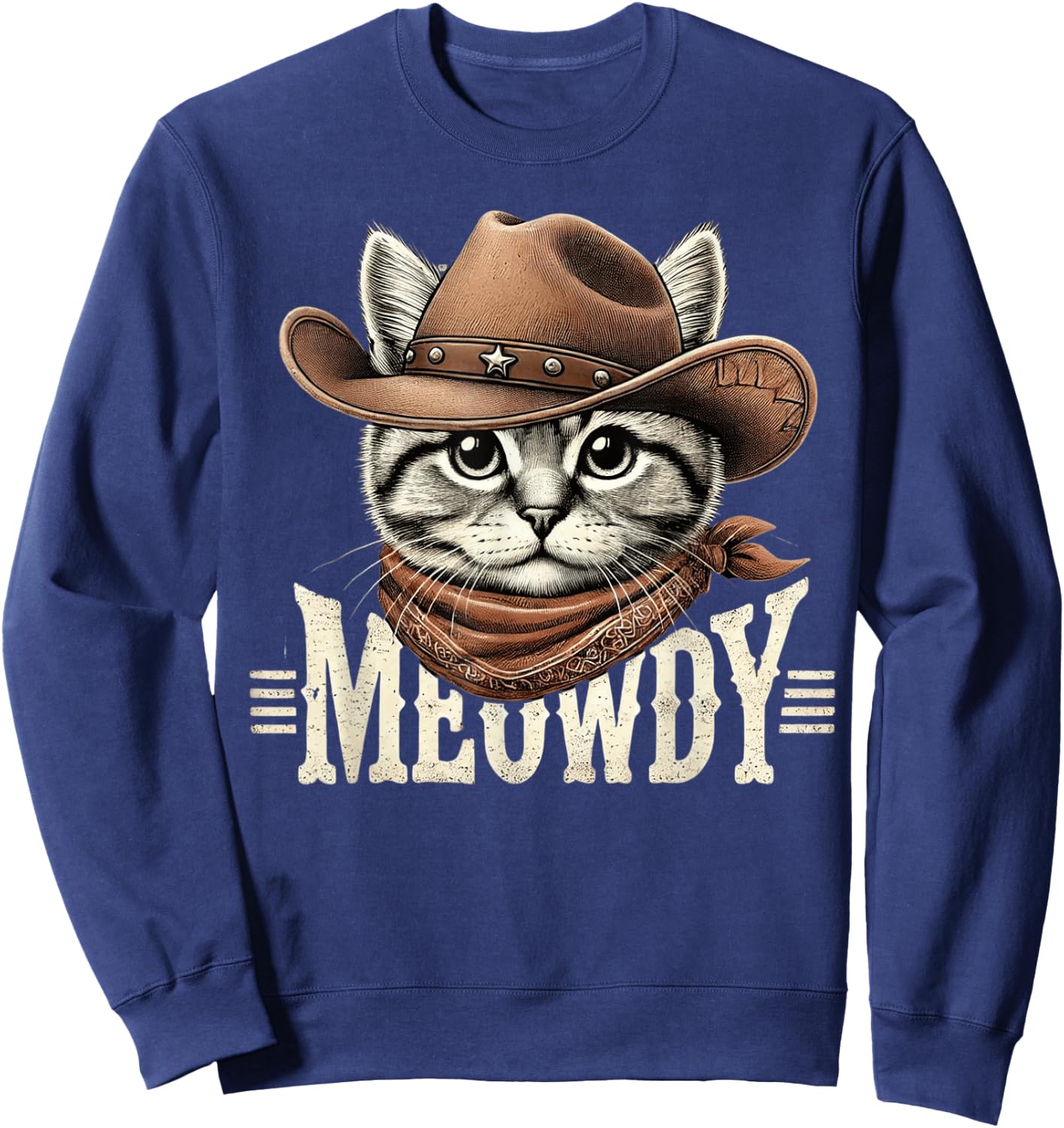 Meowdy Cat Funny Texas Cat Vintage Country Music Cat Cowboy Sweatshirt - Sweatshirt | Navy
