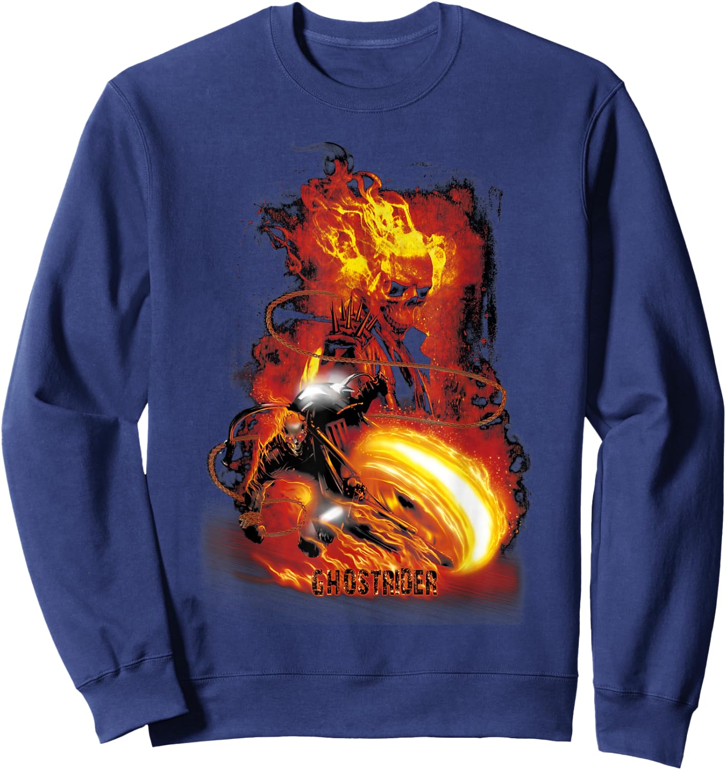 Marvel Ghost Rider Fire & Fury Motorcycle Flames Sweatshirt - Sweatshirt | Navy