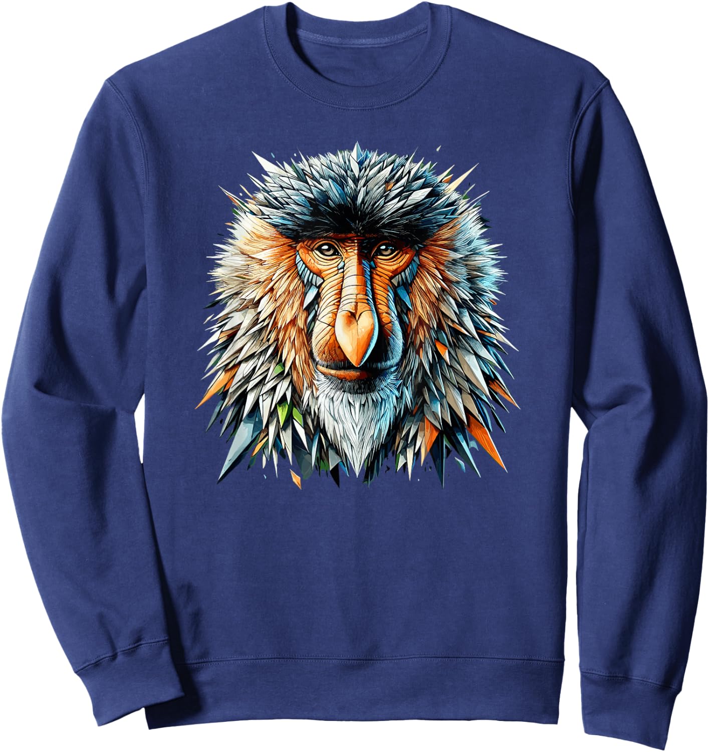 Polygon Art Proboscis Monkey Long-Nosed Monkey Sweatshirt - Sweatshirt | Navy