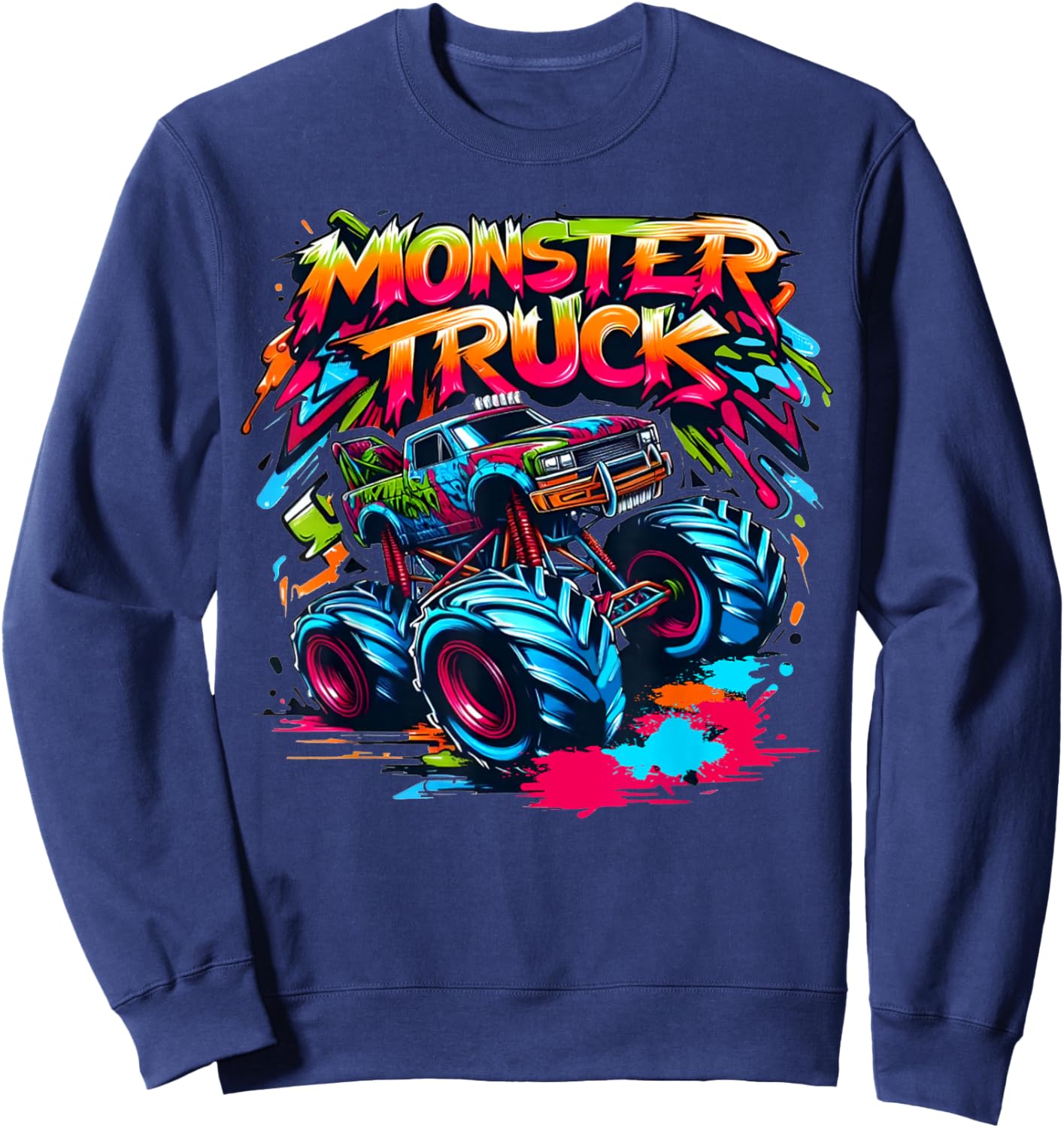 Monster Truck Retro Colorful Graffiti Toddlers Youth Adults Sweatshirt - Sweatshirt | Navy