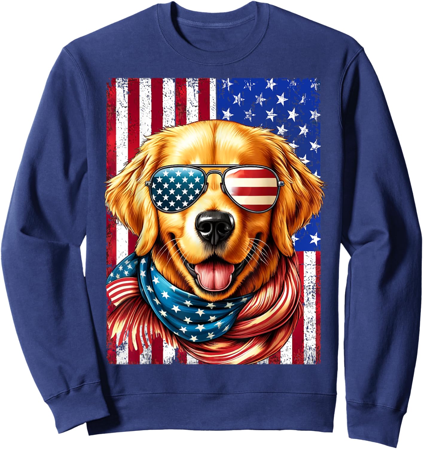 4th of July Golden Retriever American Flag USA Patriotic Dog Sweatshirt - Sweatshirt | Navy