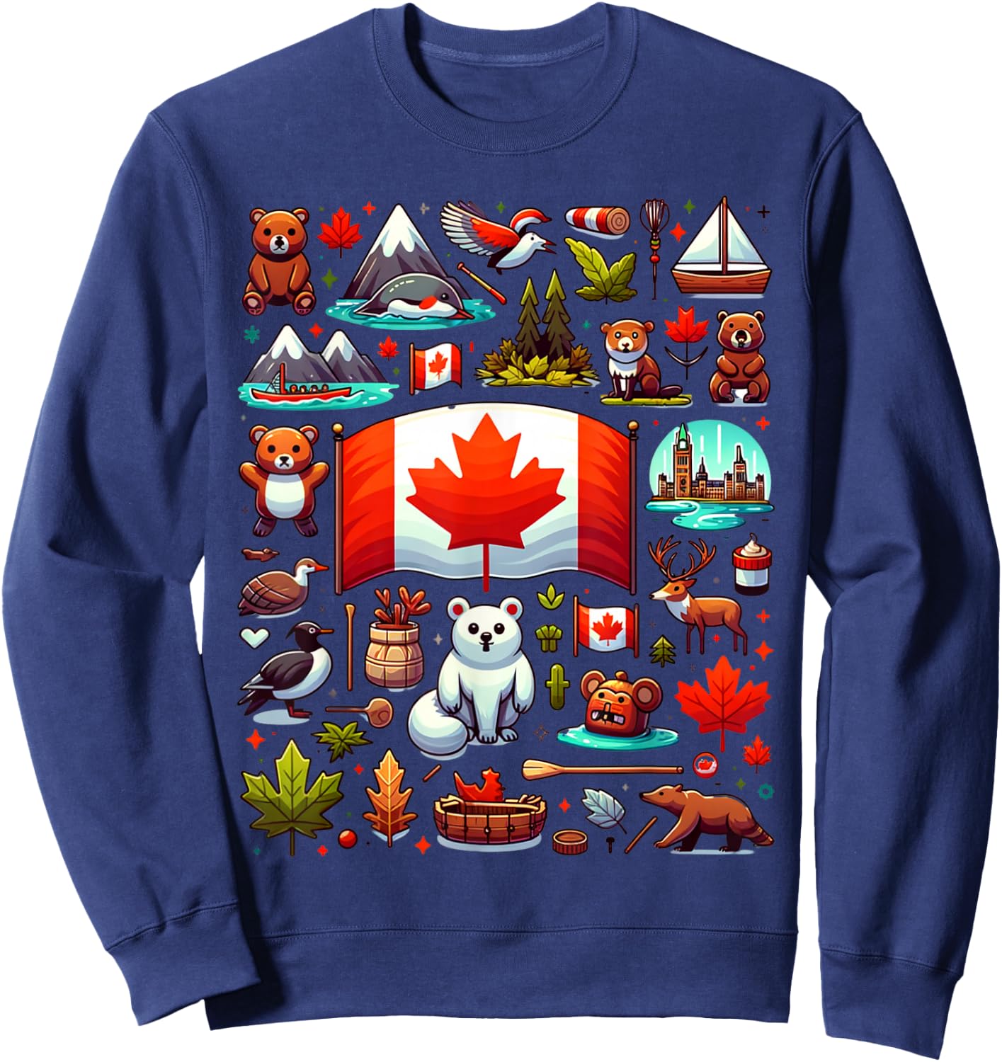 Vintage Historical Canada Symbols Maple Leaf For Canadian Sweatshirt - Sweatshirt | Navy
