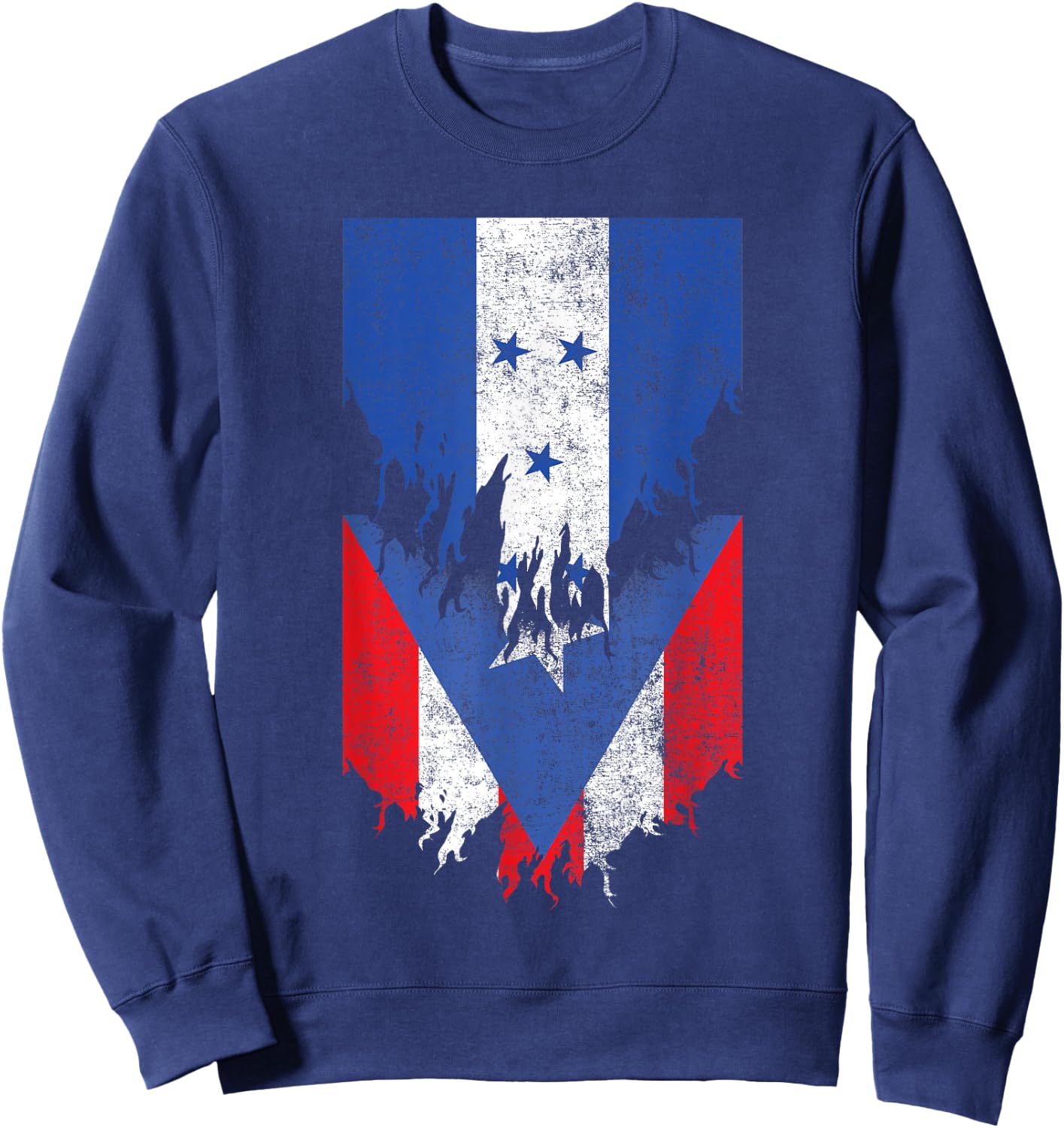 Honduran Puerto Rican Flags Ripped Torn Honduras Puerto Rico Sweatshirt - Sweatshirt | Navy