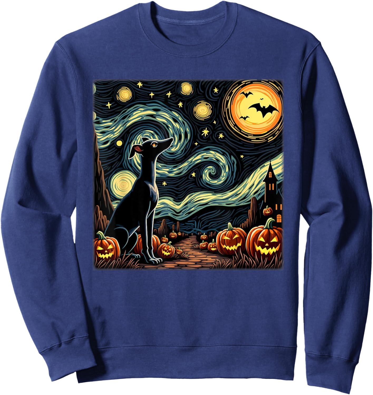 Spooky Halloween Italian Greyhound Dog Starry Night Sweatshirt - Sweatshirt | Navy