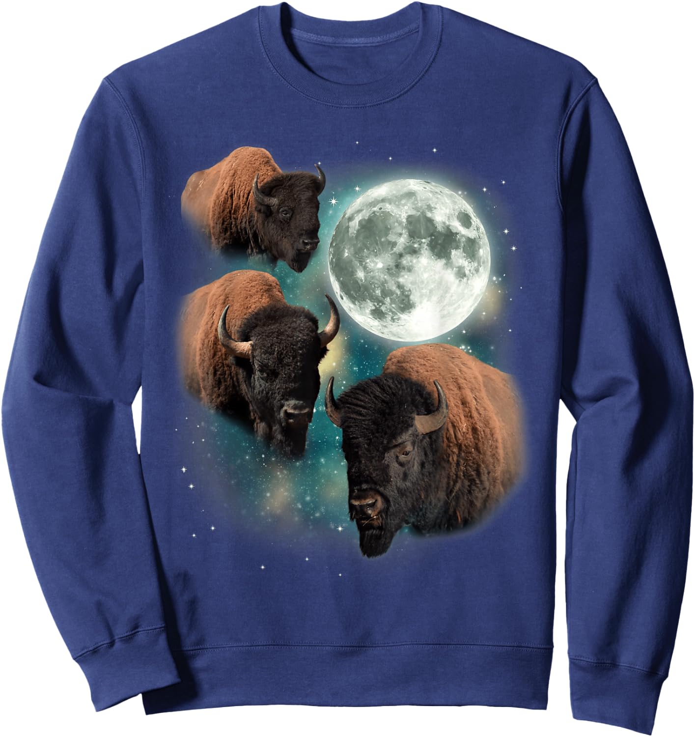 Three Buffalo Moon | 3 Bison Howling Funny Parody Buffalo Sweatshirt - Sweatshirt | Navy