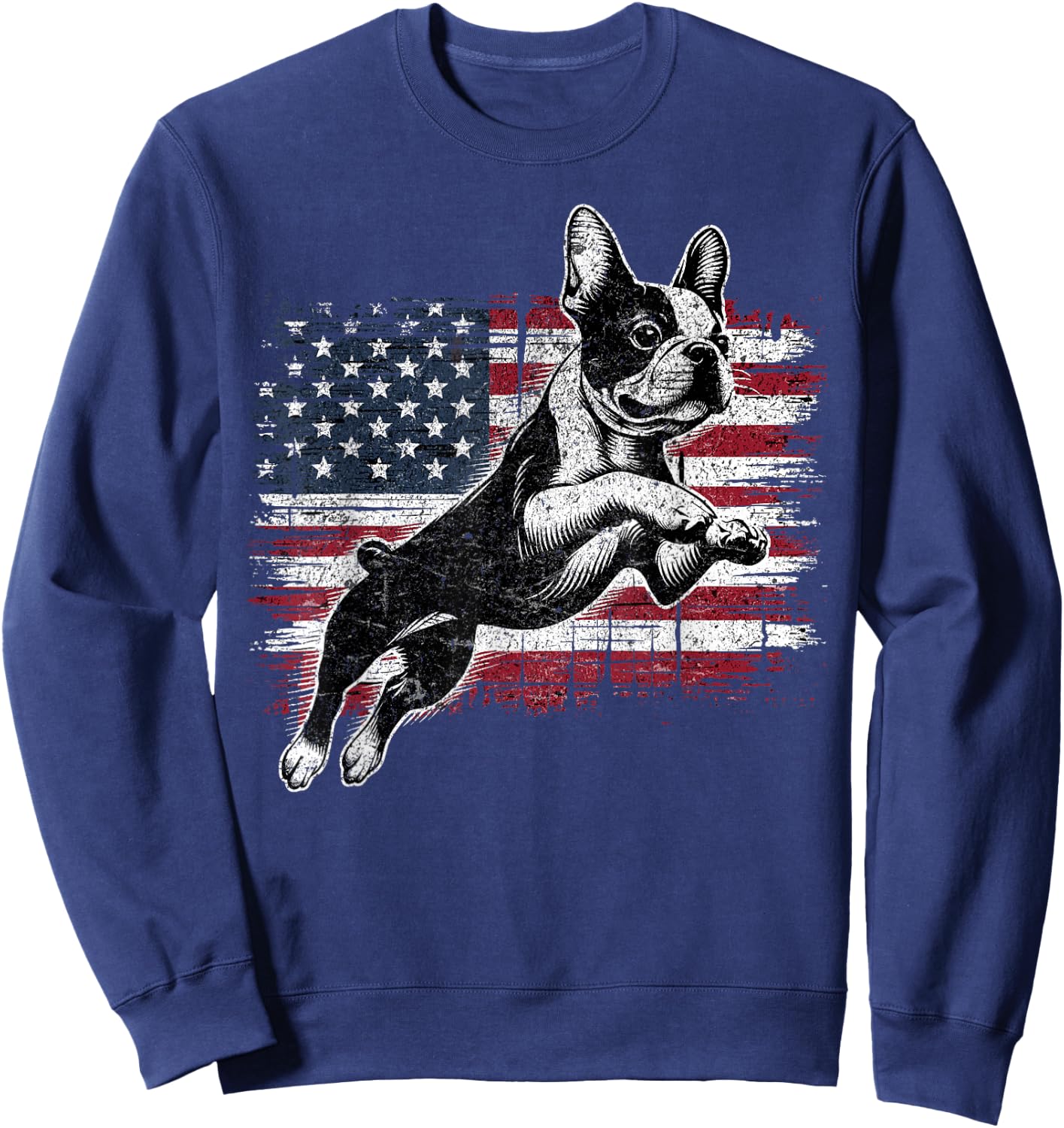Boston Terrier Dog American Flag 4th of July Patriotic Puppy Sweatshirt - Sweatshirt | Navy