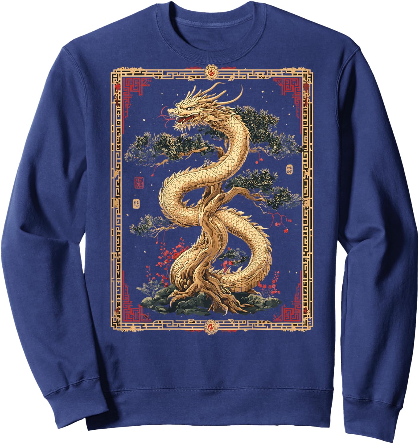 Chinese Dragon Bonsai Back Printed Graphic Sweatshirt - Sweatshirt | Navy